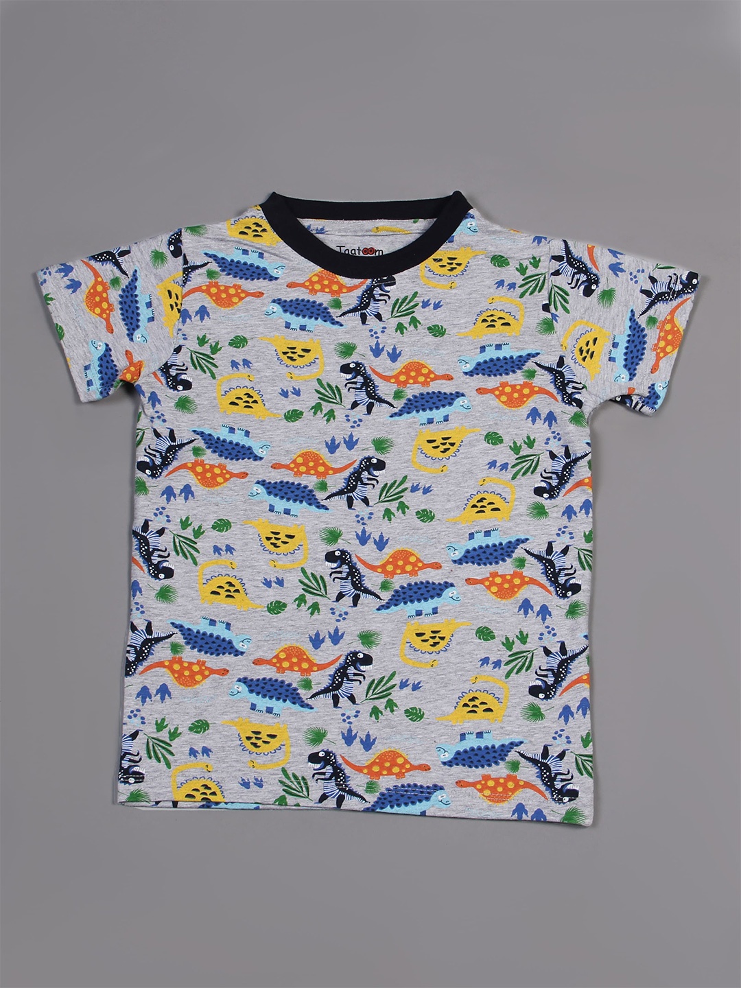 

Taatoom Boys Grey Melange Animal Printed Round Neck T-shirt