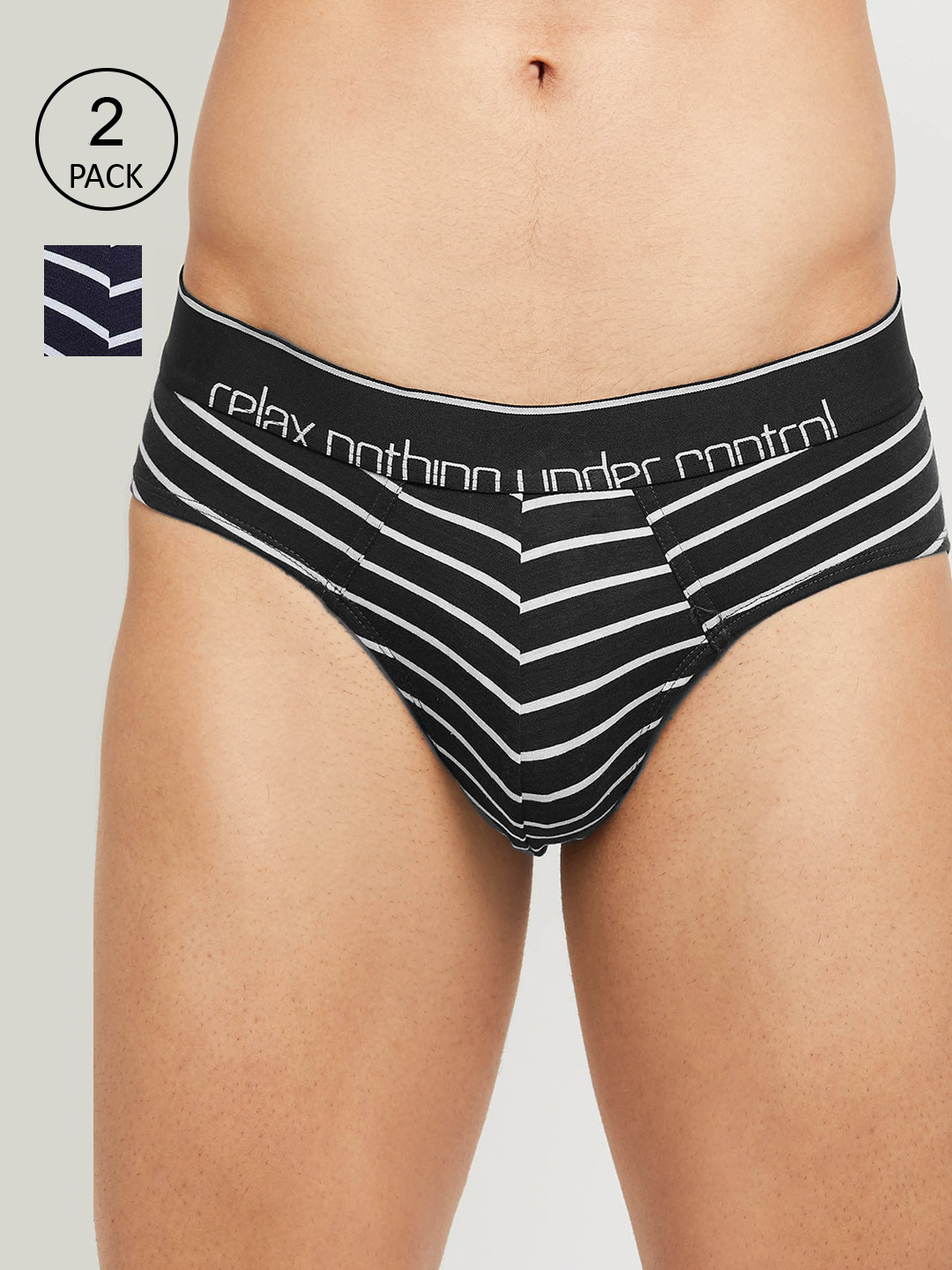 

Max Men Pack Of 2 Blue &Black Striped Basic Briefs