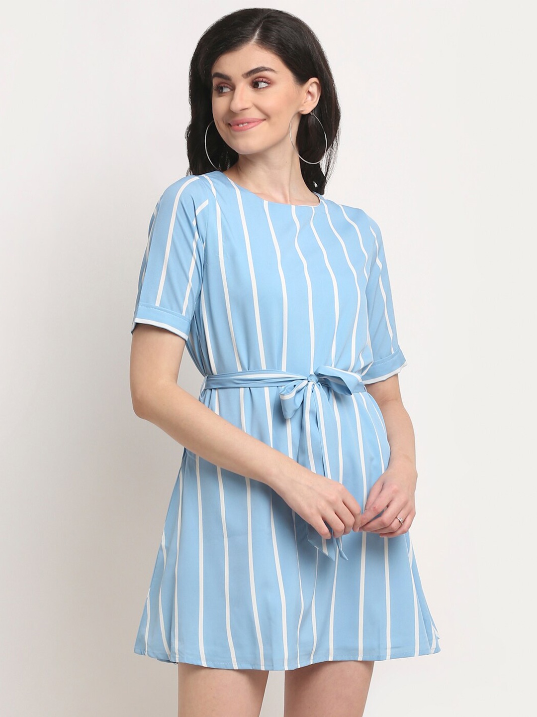 

La Zoire Blue Striped Crepe Dress