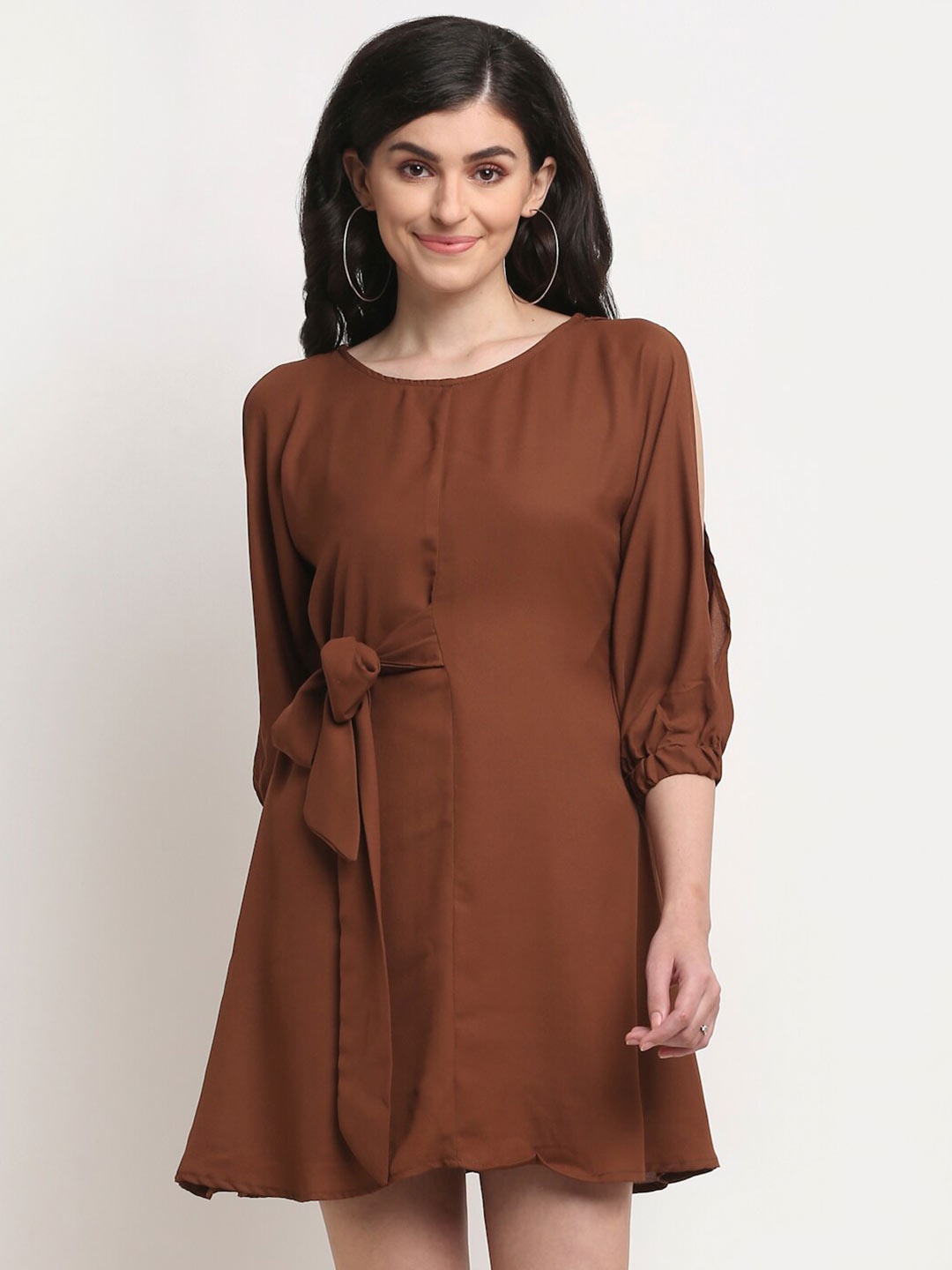 

La Zoire Brown Georgette A-Line Mini Dress