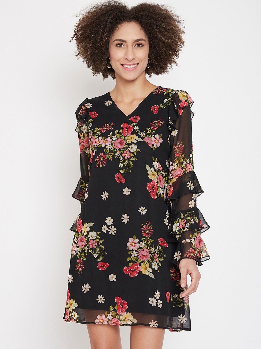 

La Zoire Black Floral Georgette Sheath Dress