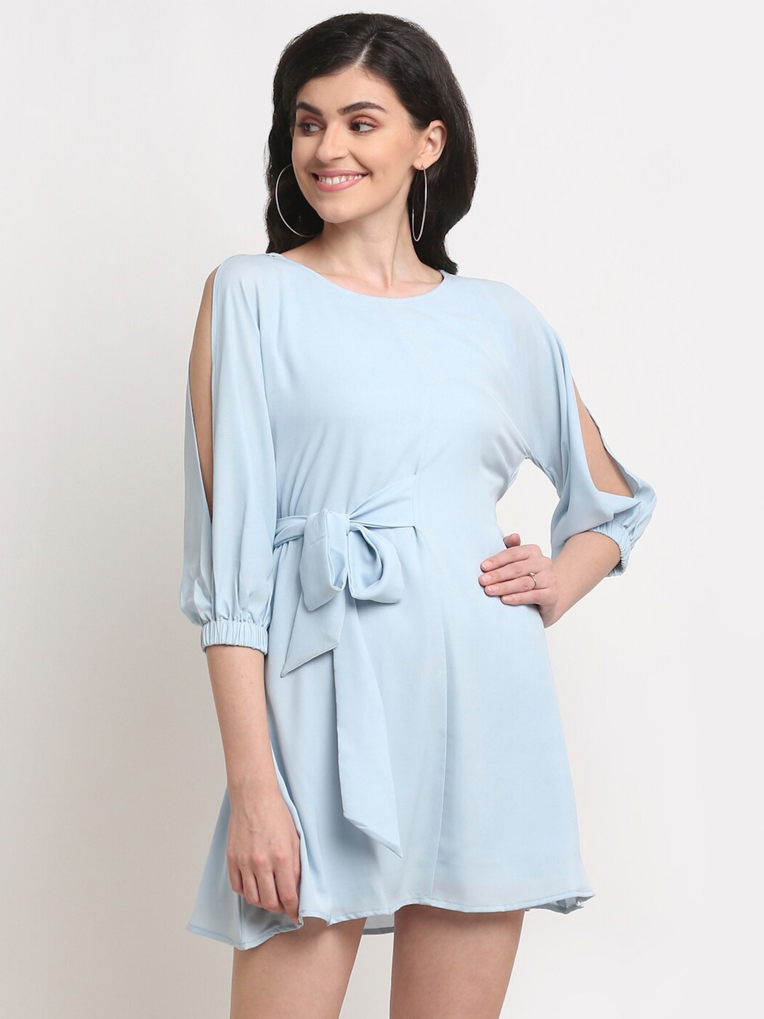 

La Zoire Women Blue Georgette A-Line Mini Dress
