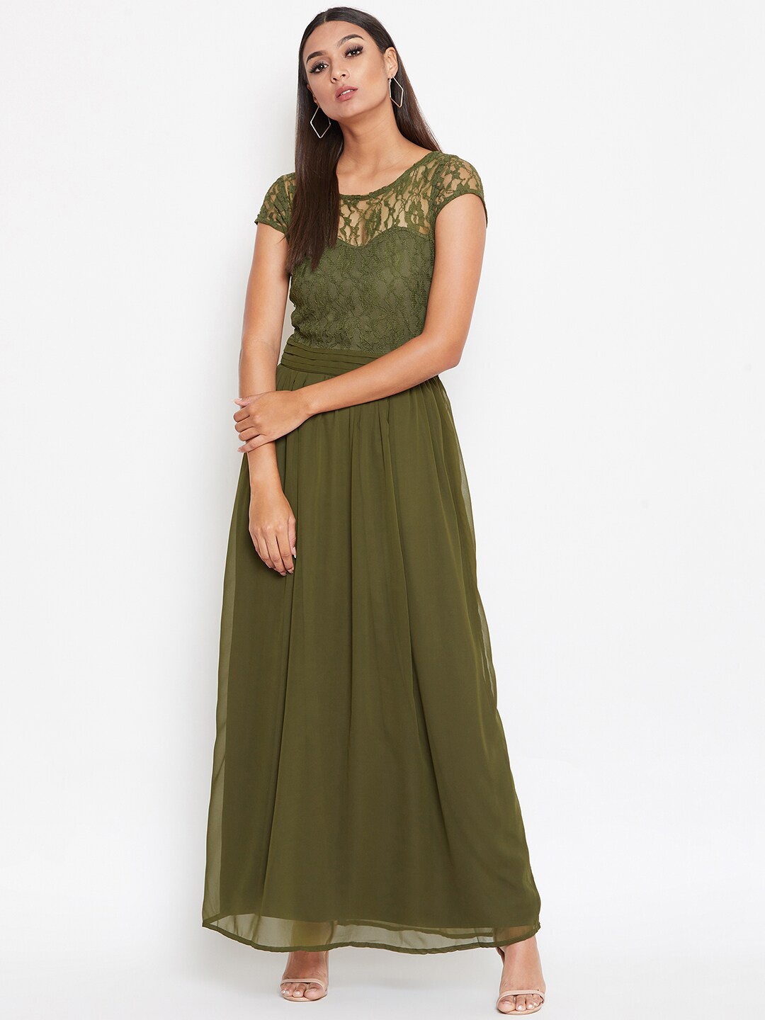 

La Zoire Women Olive Green Georgette Maxi Dress