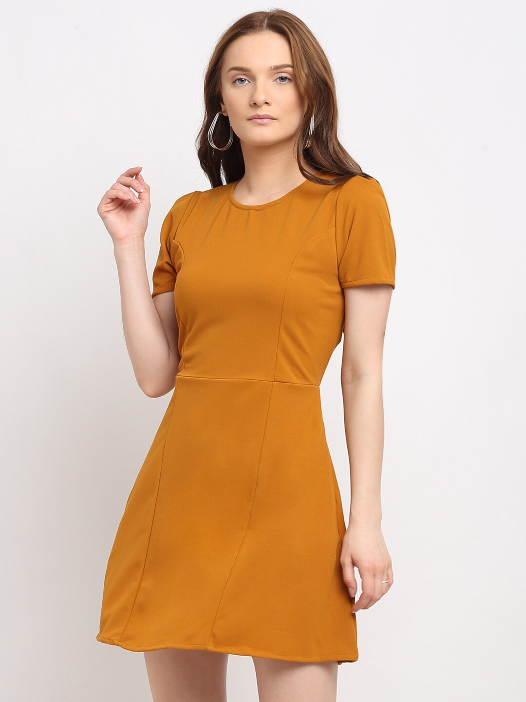 

La Zoire Mustard Yellow solid A-Line Dress