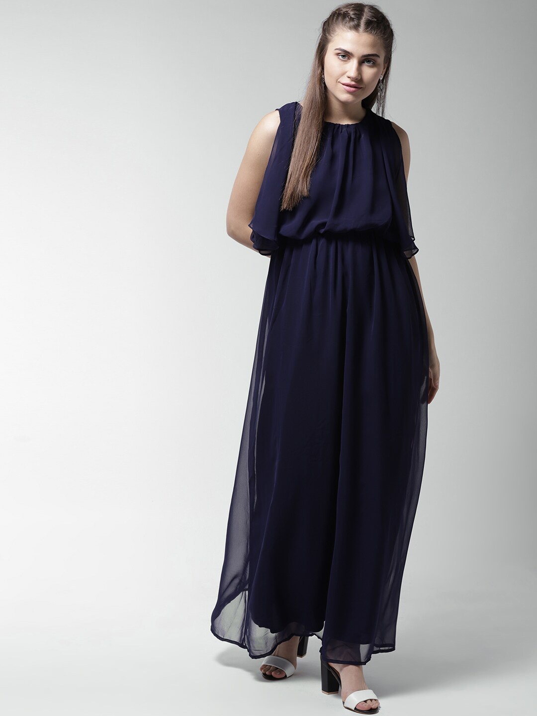 

La Zoire Women Navy Blue Solid Georgette A-Line Maxi Dress