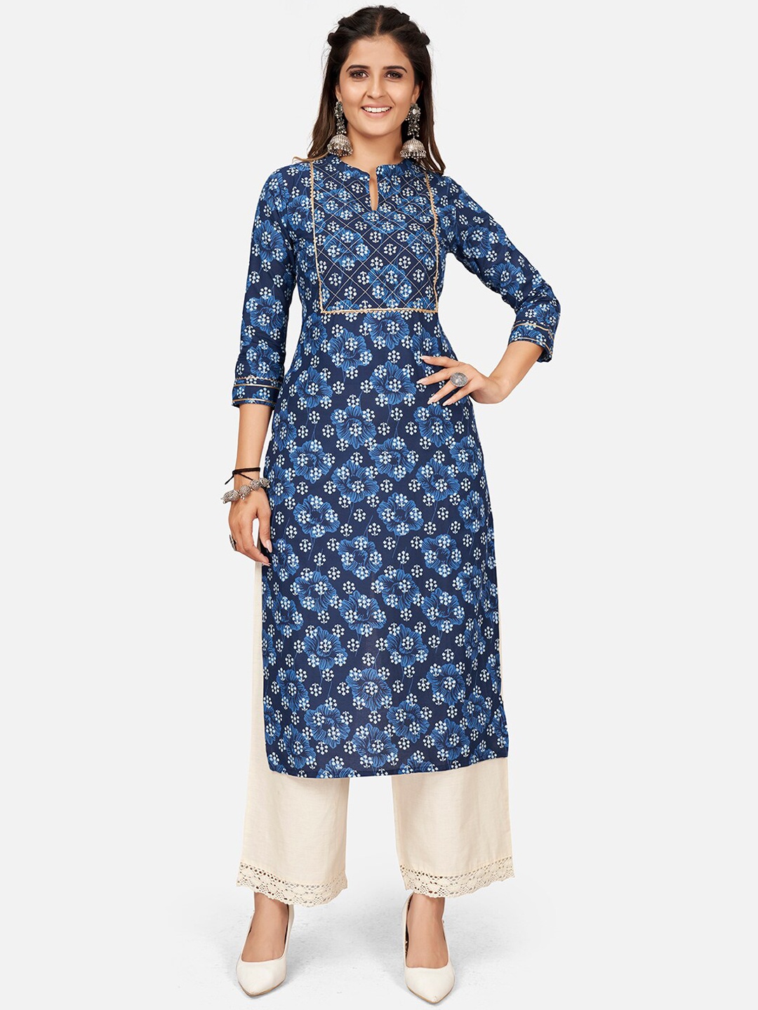 

Vbuyz Women Blue Floral Printed Kurta