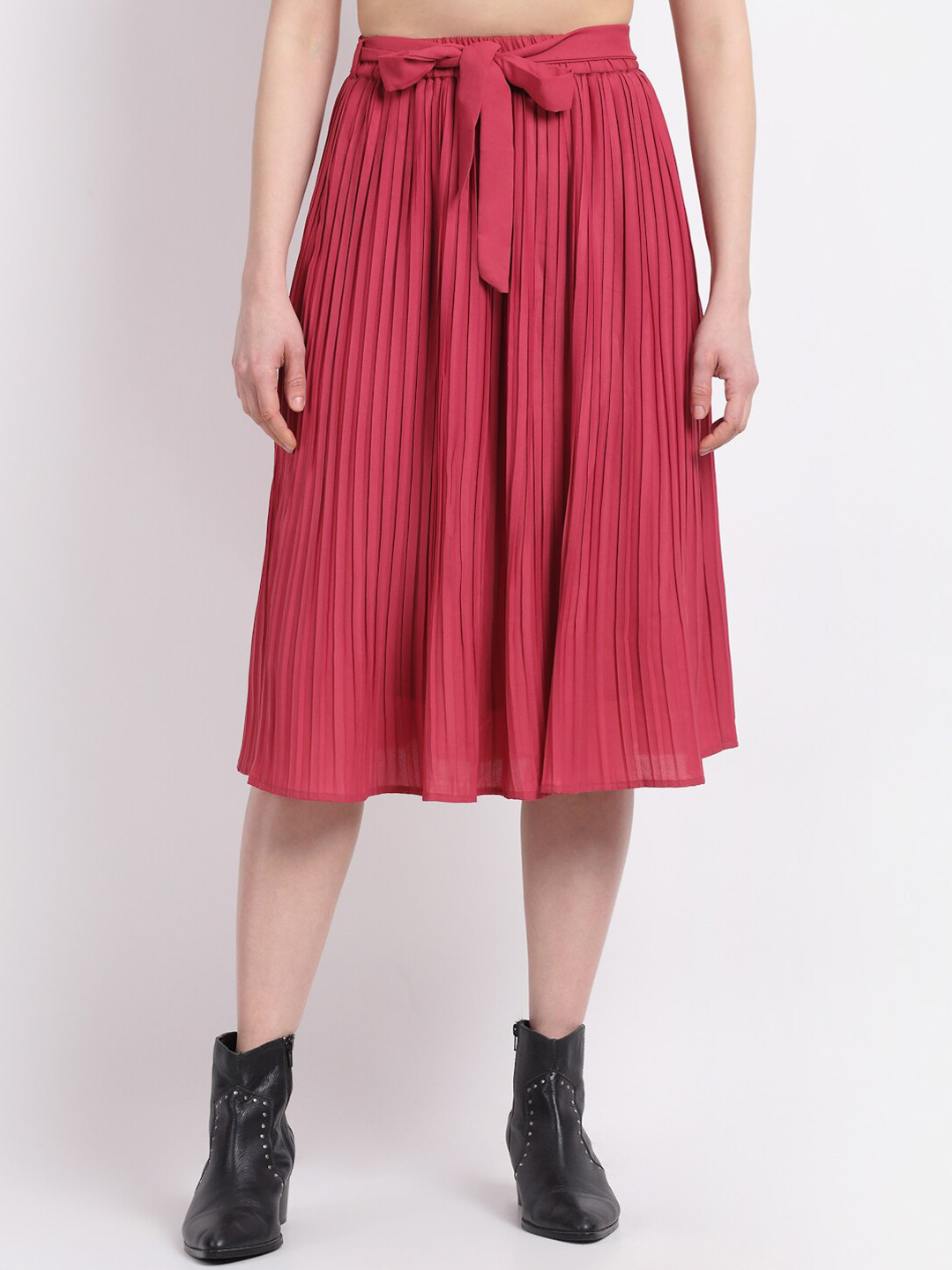 

La Zoire Women Pink Solid Accordion Pleats Skirt