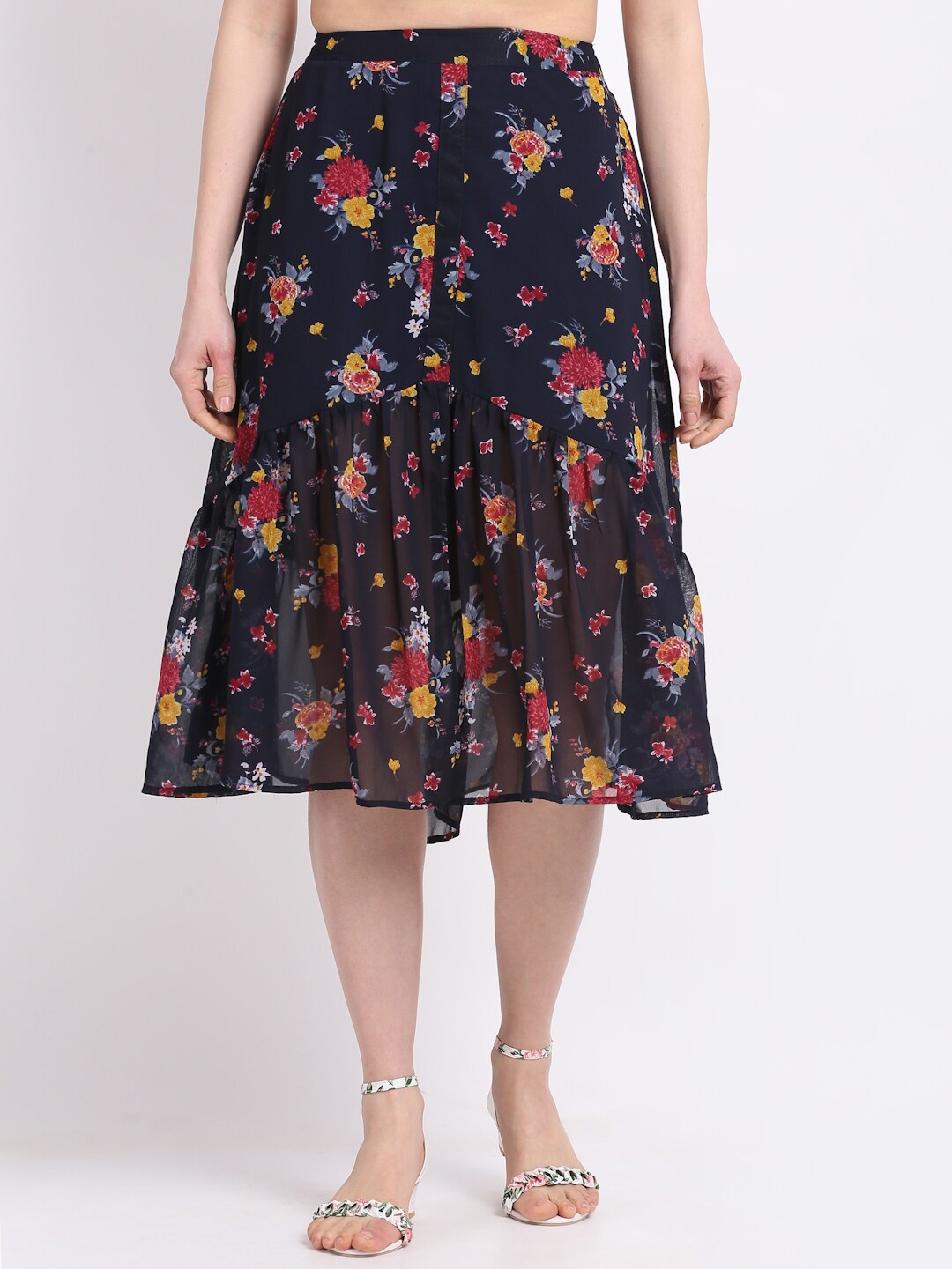 

La Zoire Women Black & Red Floral Printed Midi Skirts