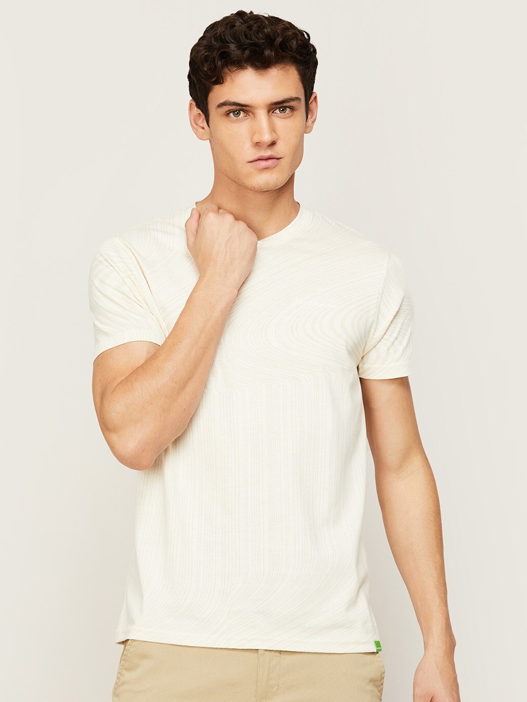 

Bossini Men Cream-Coloured Cotton T-shirt