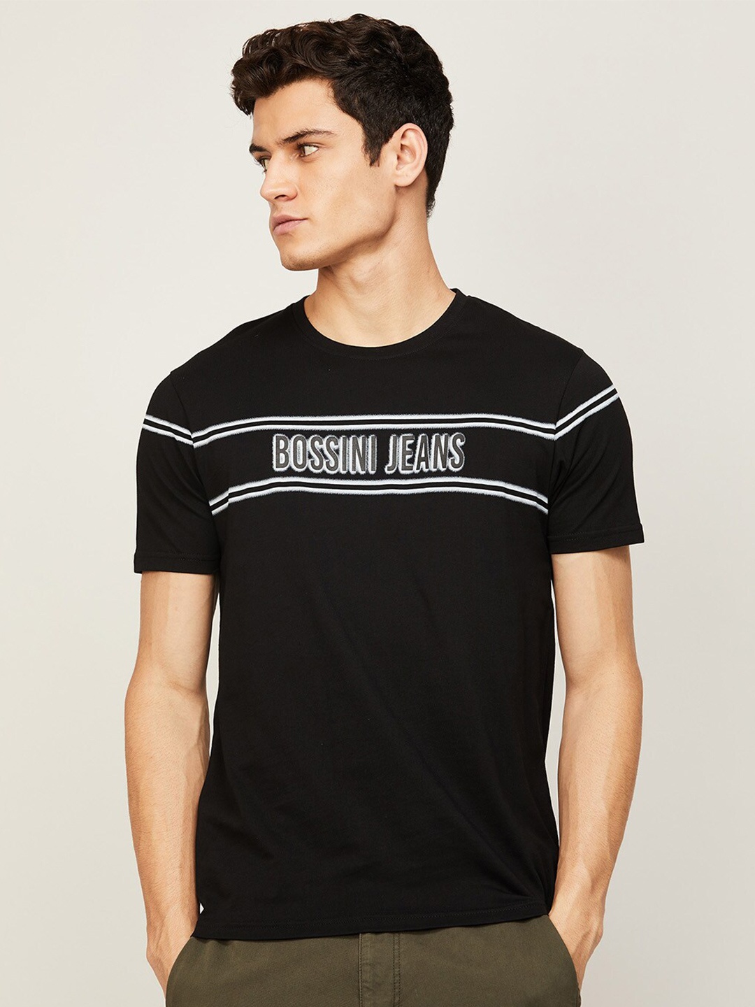 

Bossini Men Black Typography Cotton T-shirt