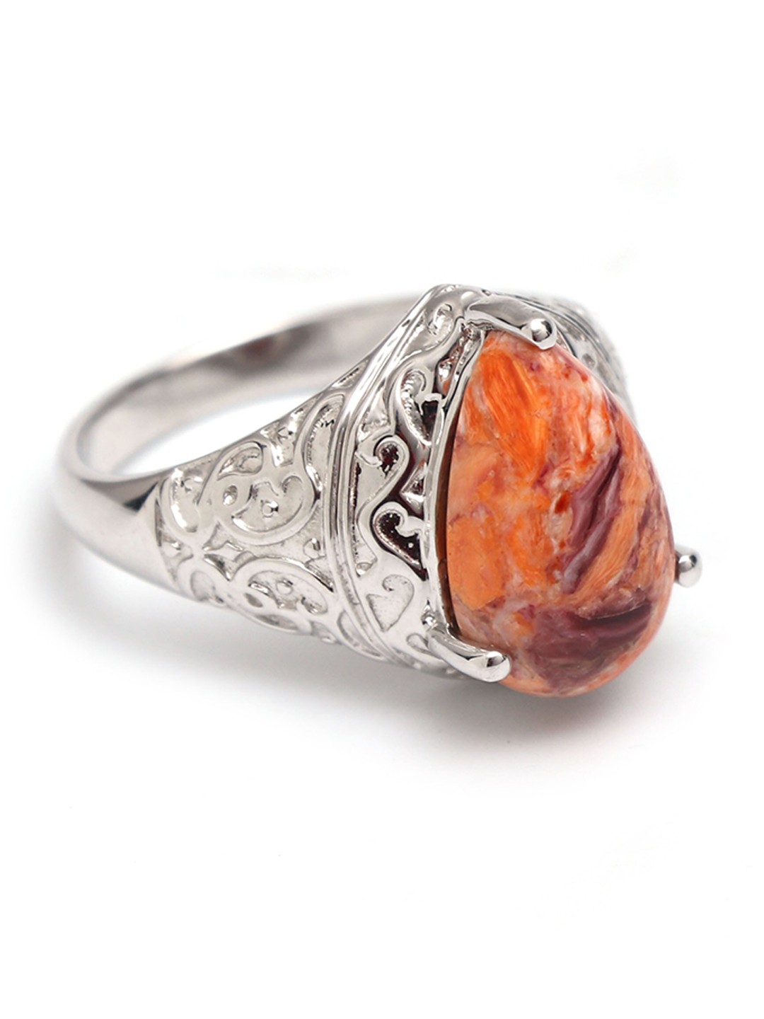 

HIFLYER JEWELS Women Sterling-Silver Rhodium-Plated Red Stone-Studded Finger Ring