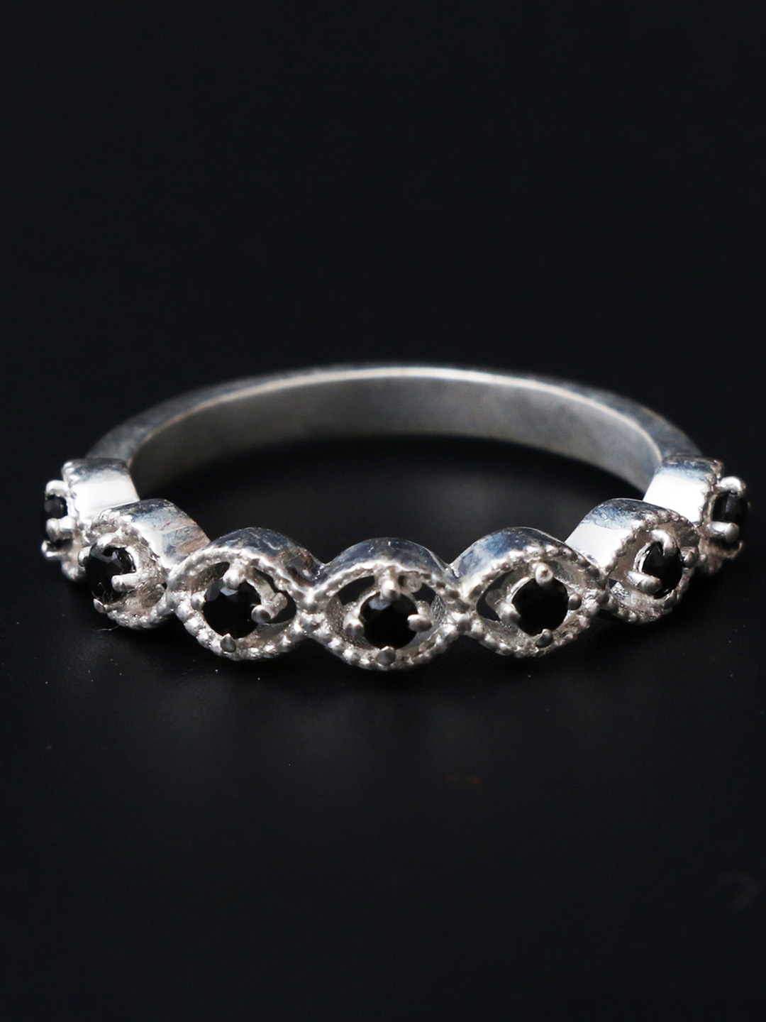 

HIFLYER JEWELS Rhodium-Plated Black Finger Ring