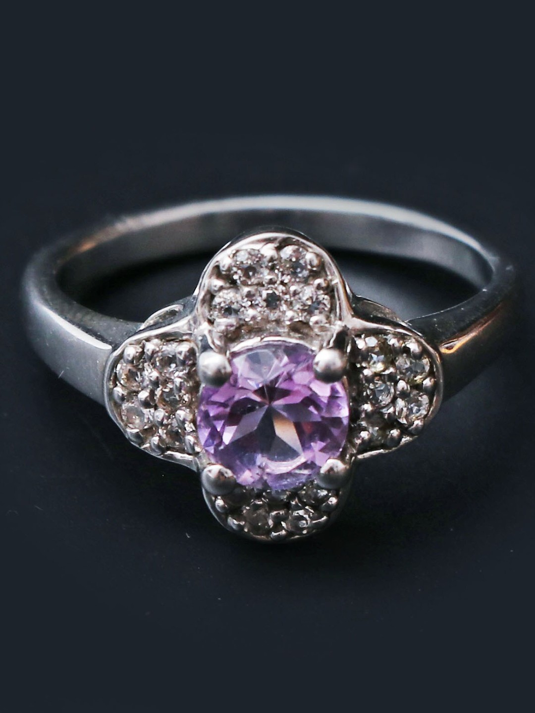 

HIFLYER JEWELS Rhodium-Plated Silver-Toned Purple Finger Ring