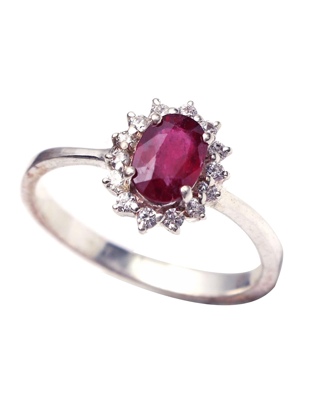 

HIFLYER JEWELS Rhodium-Plated & Red Ruby & Topaz Gemstones Studded Ring, Silver