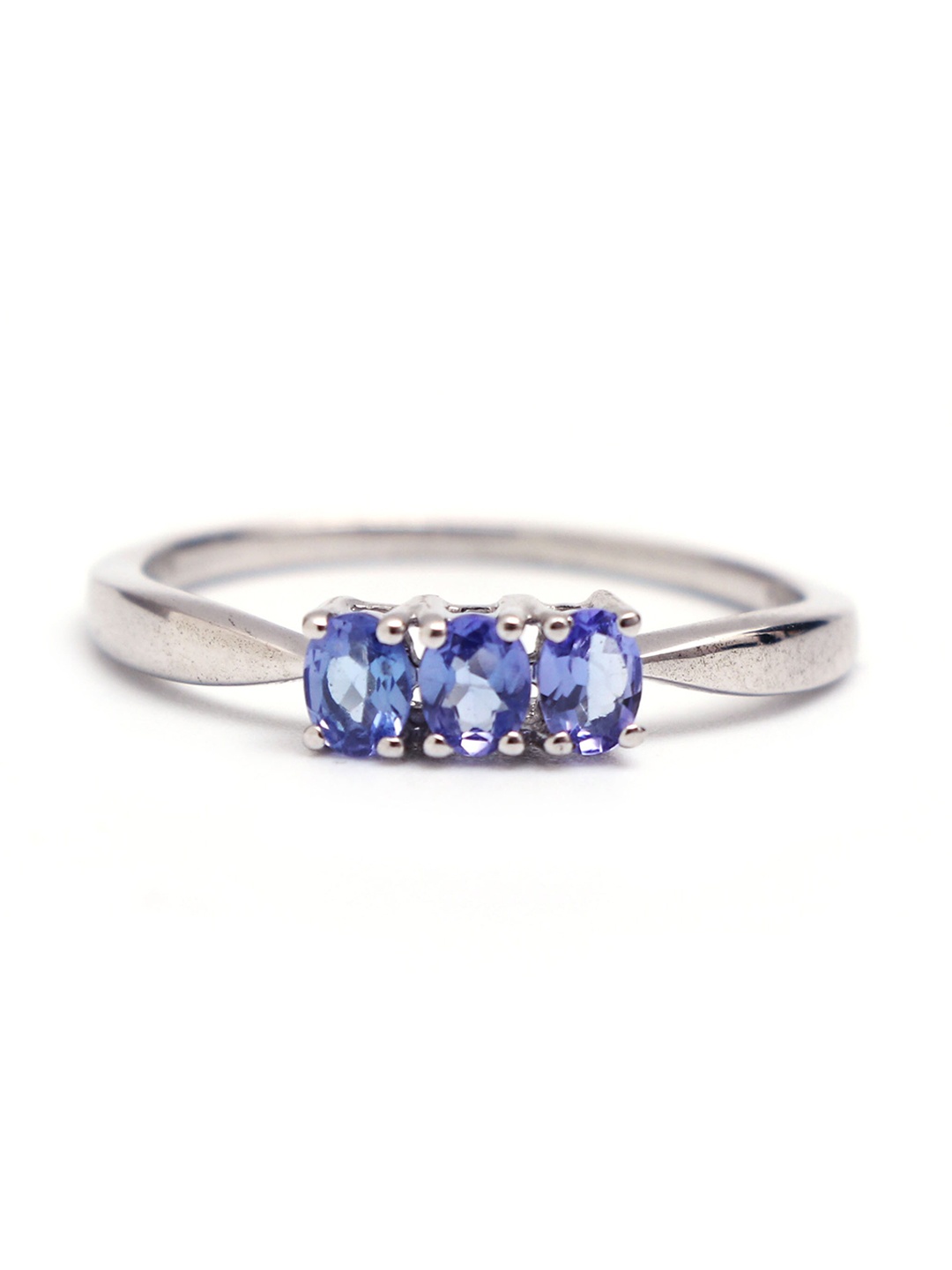 

HIFLYER JEWELS Sterling Silver Rhodium-Plated Blue Stone Studded Finger Ring