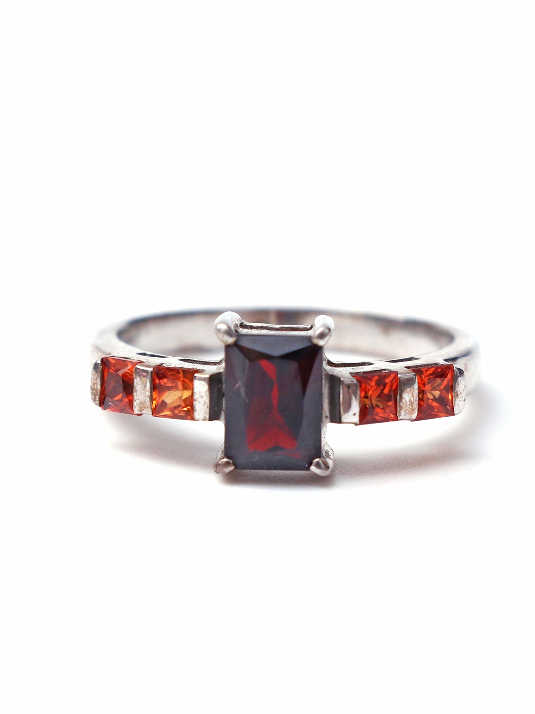 

HIFLYER JEWELS Women 925 Sterling Silver Rhodium-Plated Red Garnet Gemstone Finger Ring