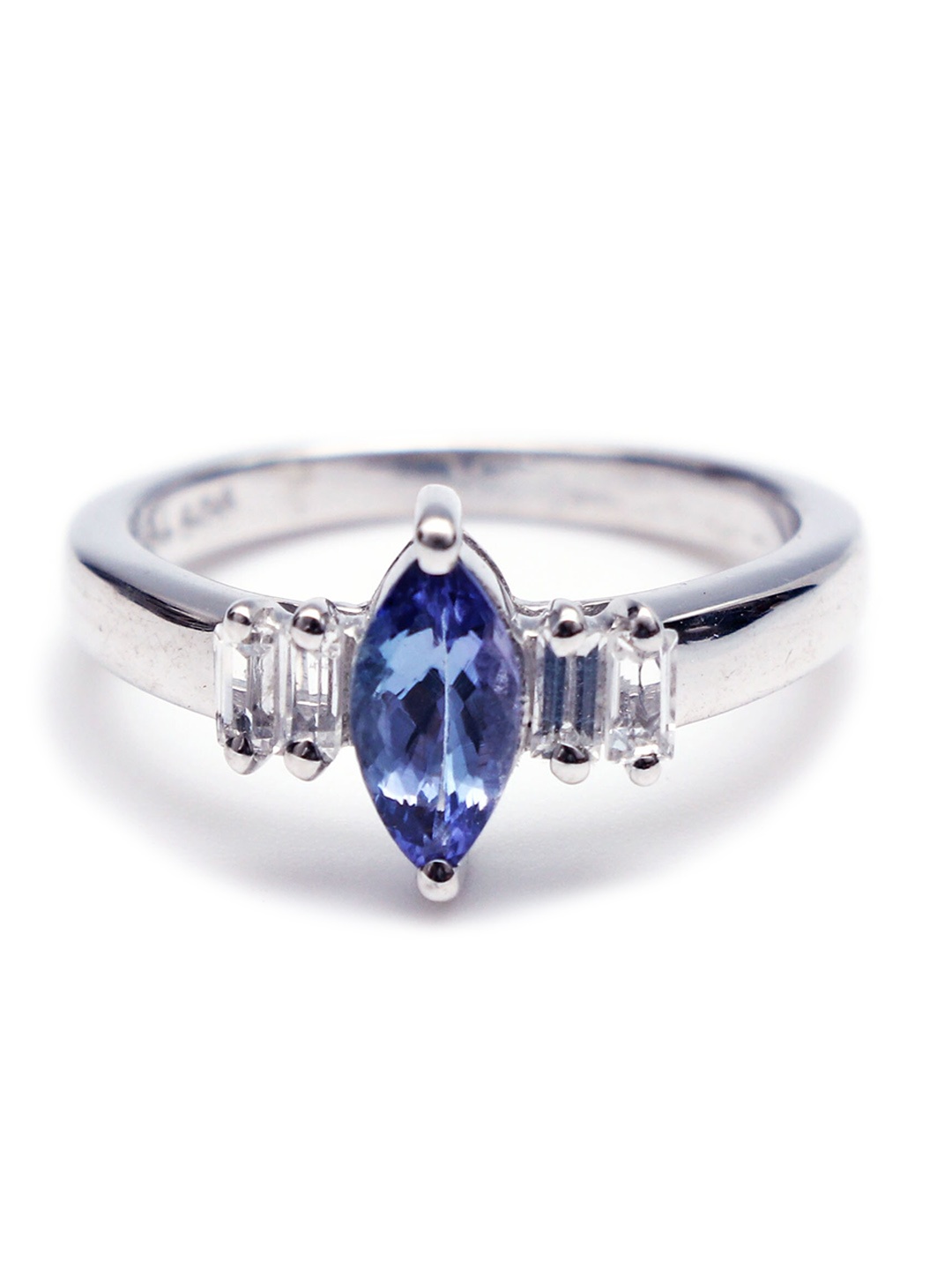 

HIFLYER JEWELS Women Rhodium-Plated Blue Stone-Studded Finger Ring, Silver