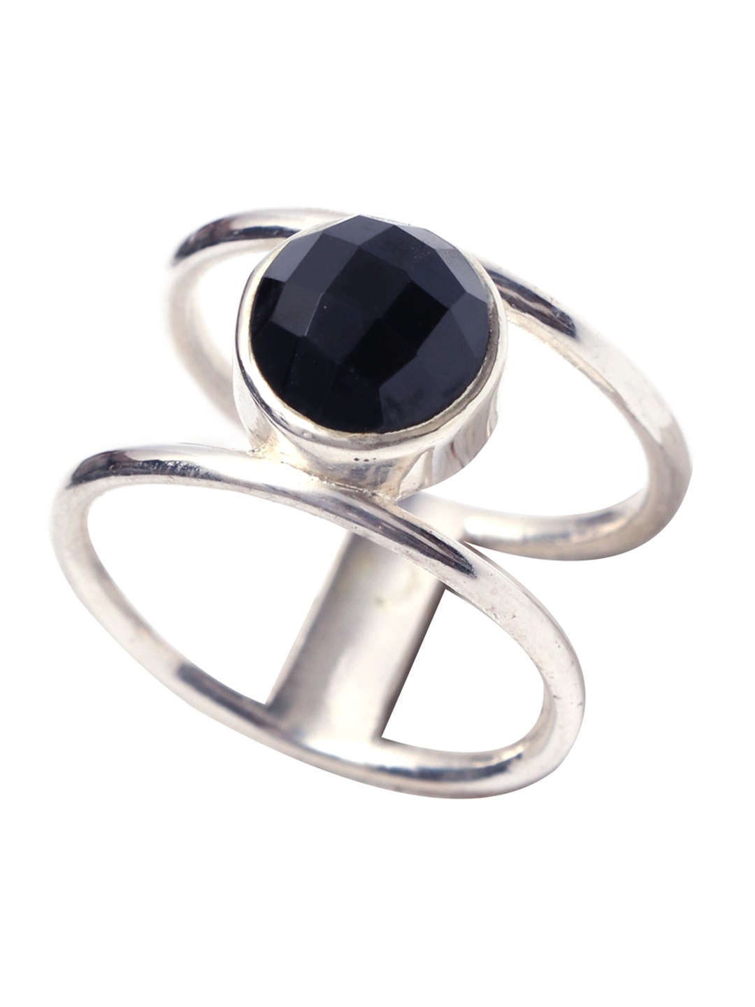 

HIFLYER JEWELS Rhodium Plated 925 Sterling Silver Stone Studded Finger Ring, Black