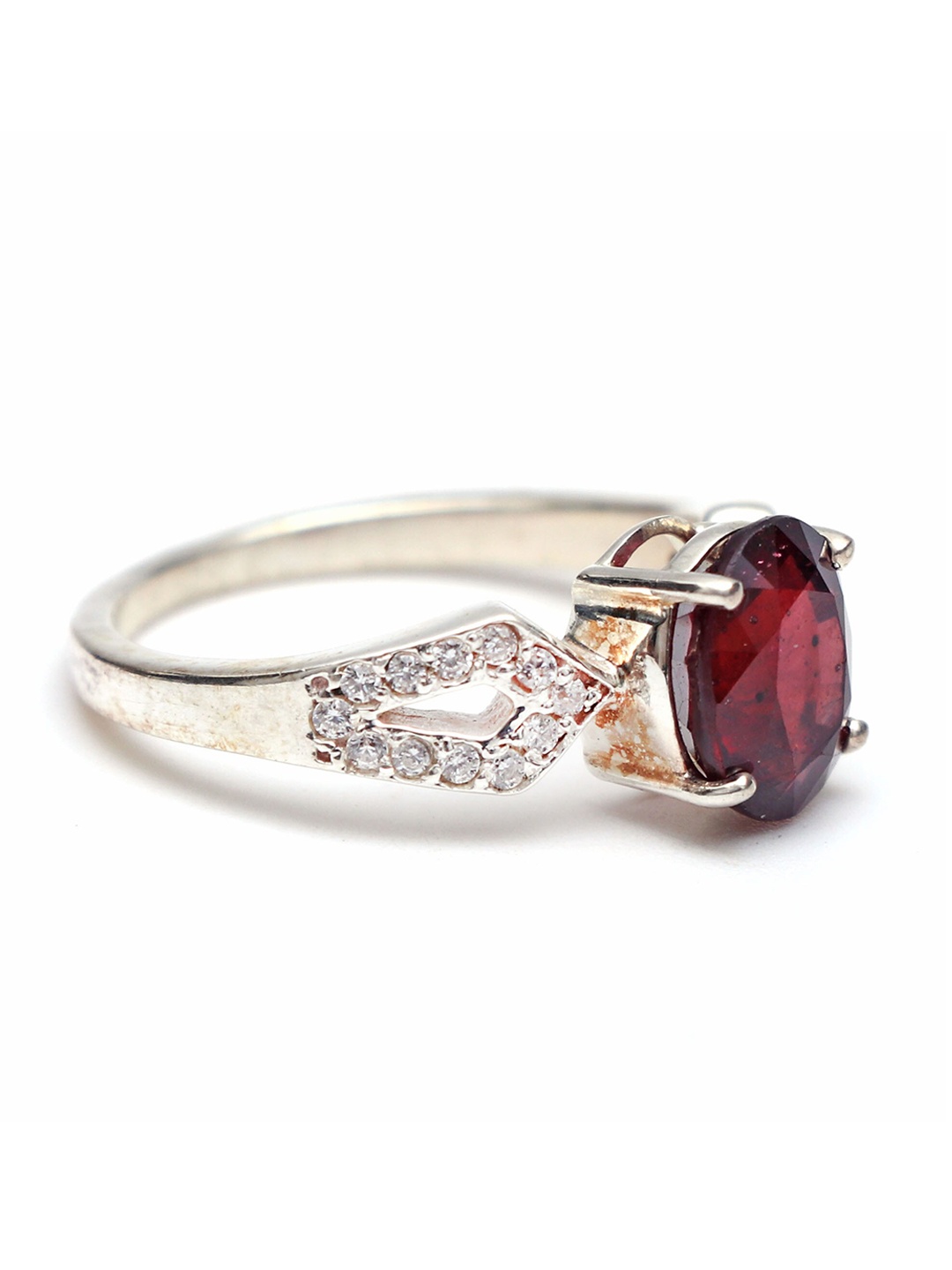 

HIFLYER JEWELS Women Rhodium-Plated Red CZ Studded Finger Ring