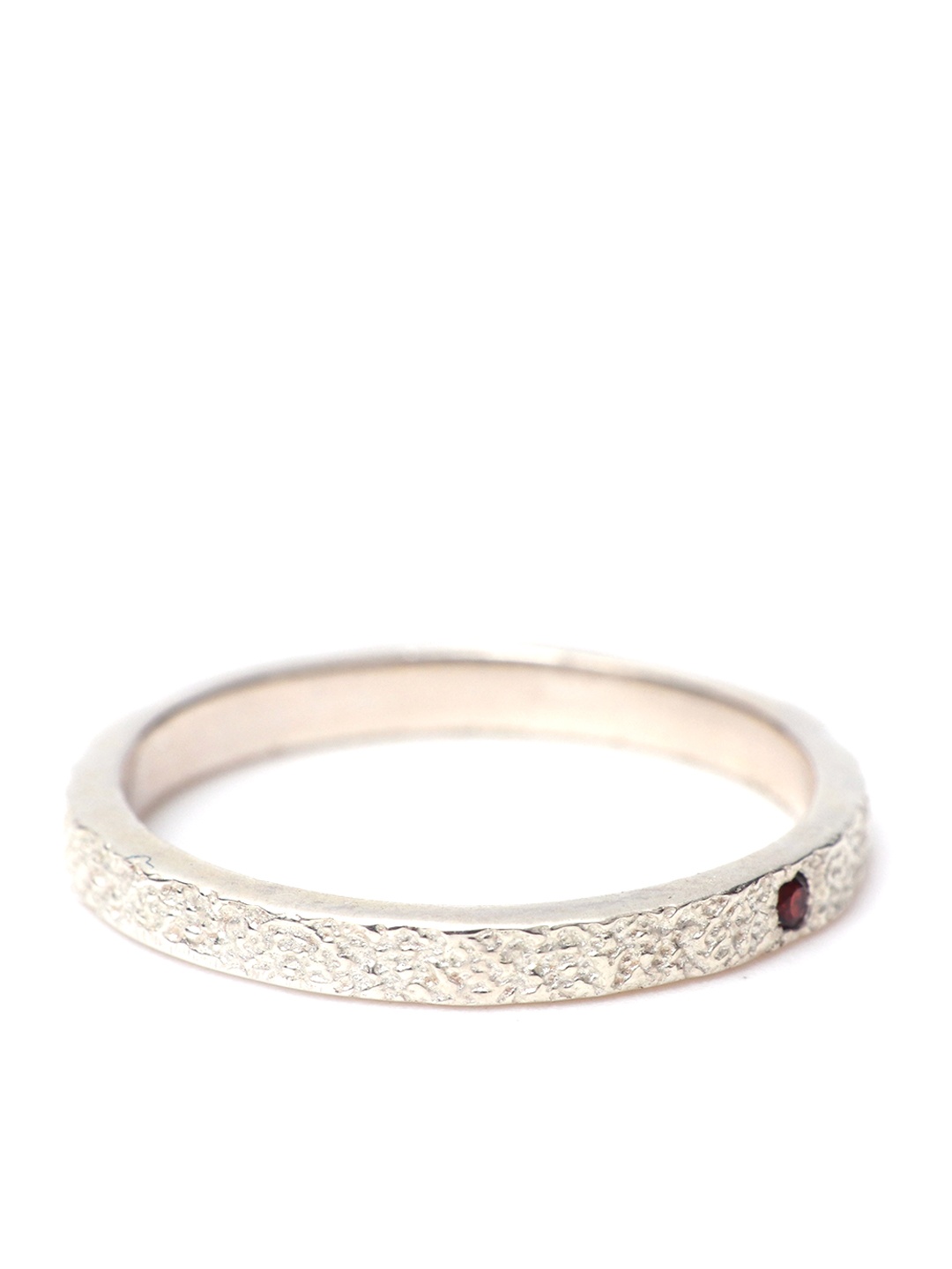 

HIFLYER JEWELS Rhodium-Plated Red Garnet Stone Studded Ring, Silver