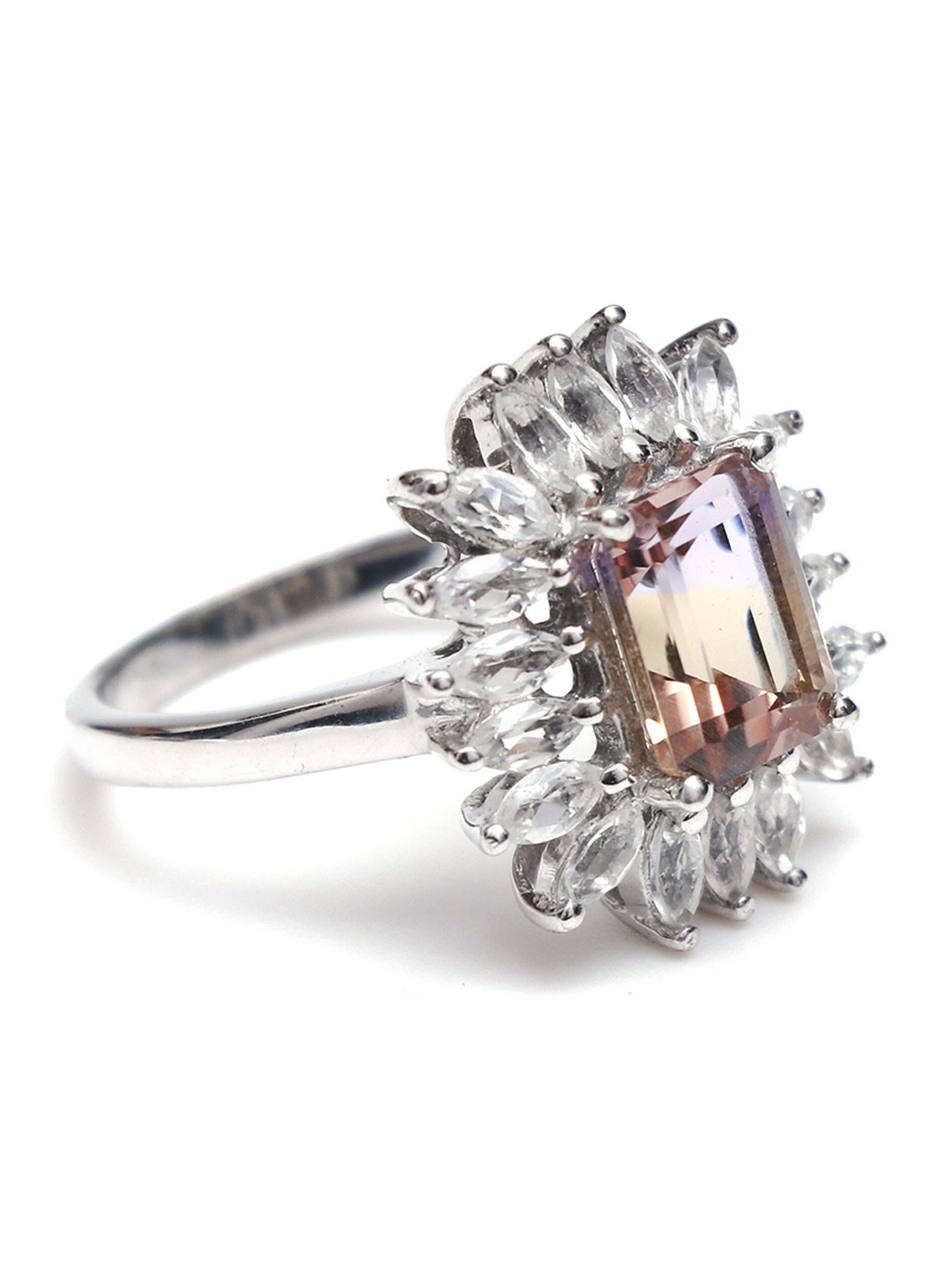 

HIFLYER JEWELS Women Silver & Purple Rhodium-Plated 925 Sterling Stone Studded Finger Ring