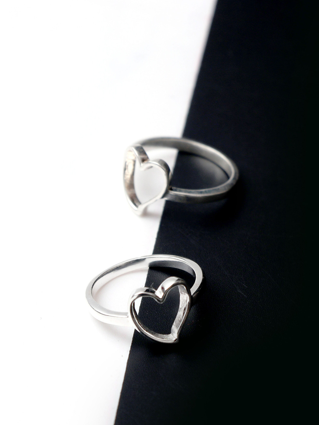

HIFLYER JEWELS Set Of 2 925 Sterling Silver Rhodium-Plated Heart Shaped Finger Ring