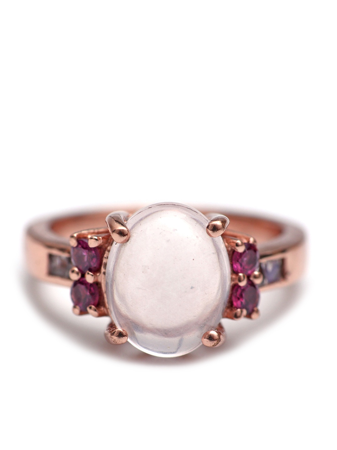 

HIFLYER JEWELS Sterling Silver Rose Gold- Plated Quartz Studded Finger Ring