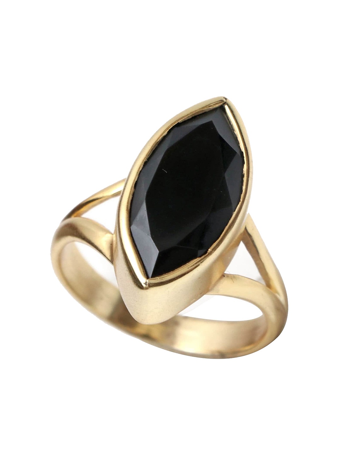 

HIFLYER JEWELS Gold-Plated Black Stone-Studded Finger Ring