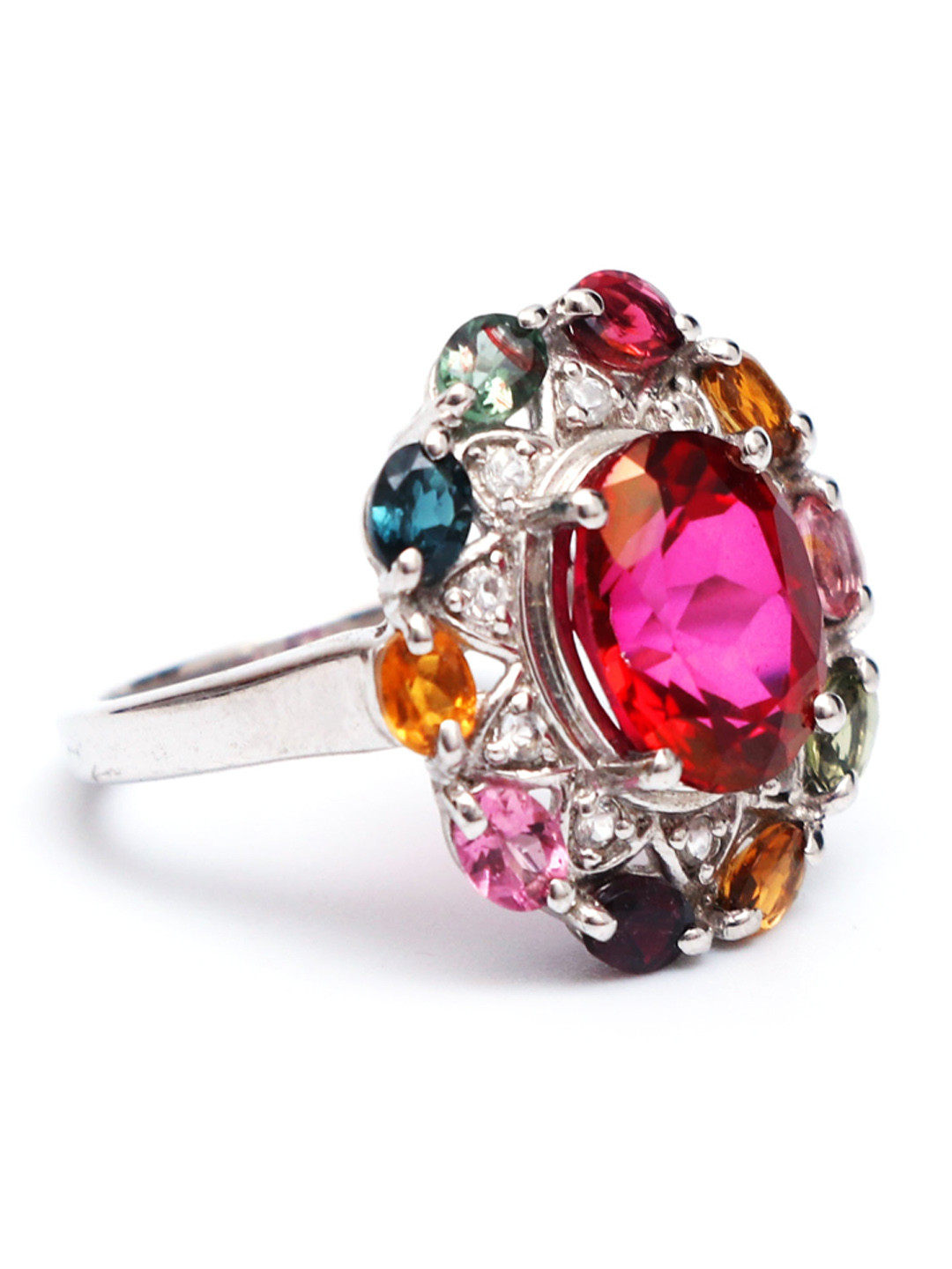 

HIFLYER JEWELS Red & Silver-Toned Rhodium-Plated Stone-Studded Finger Ring