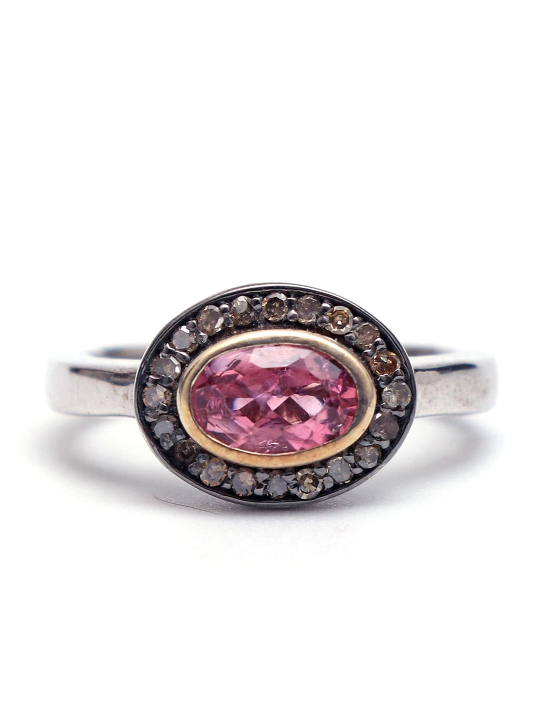 

HIFLYER JEWELS 92.5 Sterling Silver Rhodium-Plated Pink Gemstone Studded Antique Finger Ring
