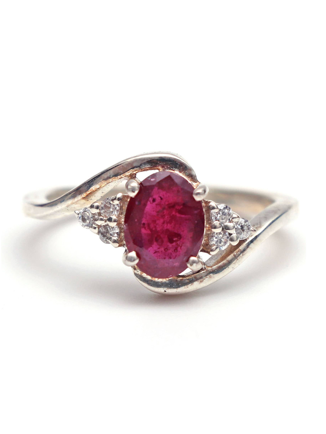 

HIFLYER JEWELS 925 Sterling Silver Rhodium-Plated Red Ruby Stone Studded Finger Ring