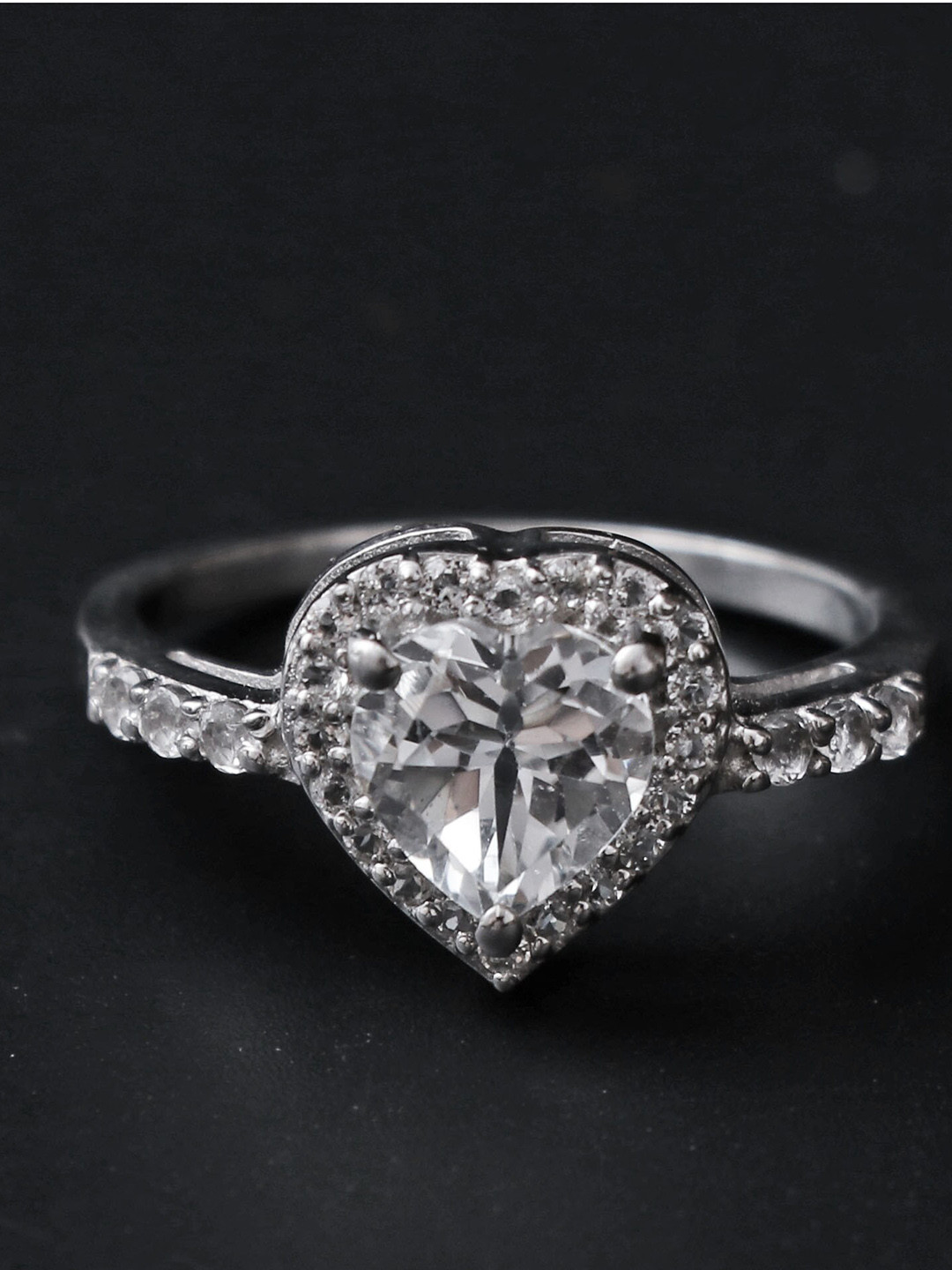 

HIFLYER JEWELS Rhodium-Plated White Stone-Studded Finger Ring