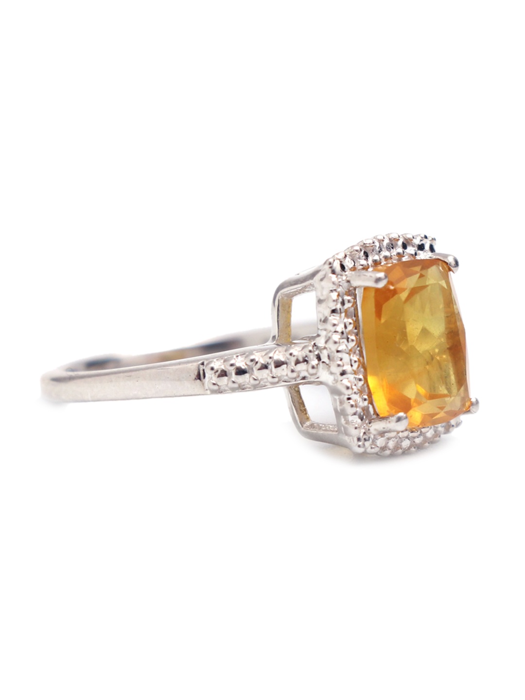 

HIFLYER JEWELS Rhodium-Plated Yellow Stone Studded Finger Ring