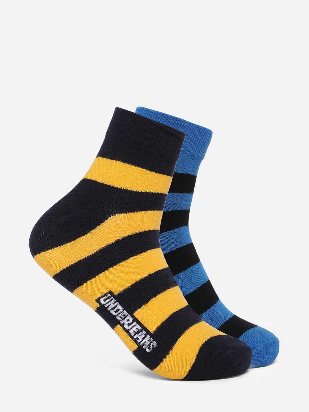 

Underjeans Men Pack of 2 Assorted Ankle Length Non terry Socks, Navy blue