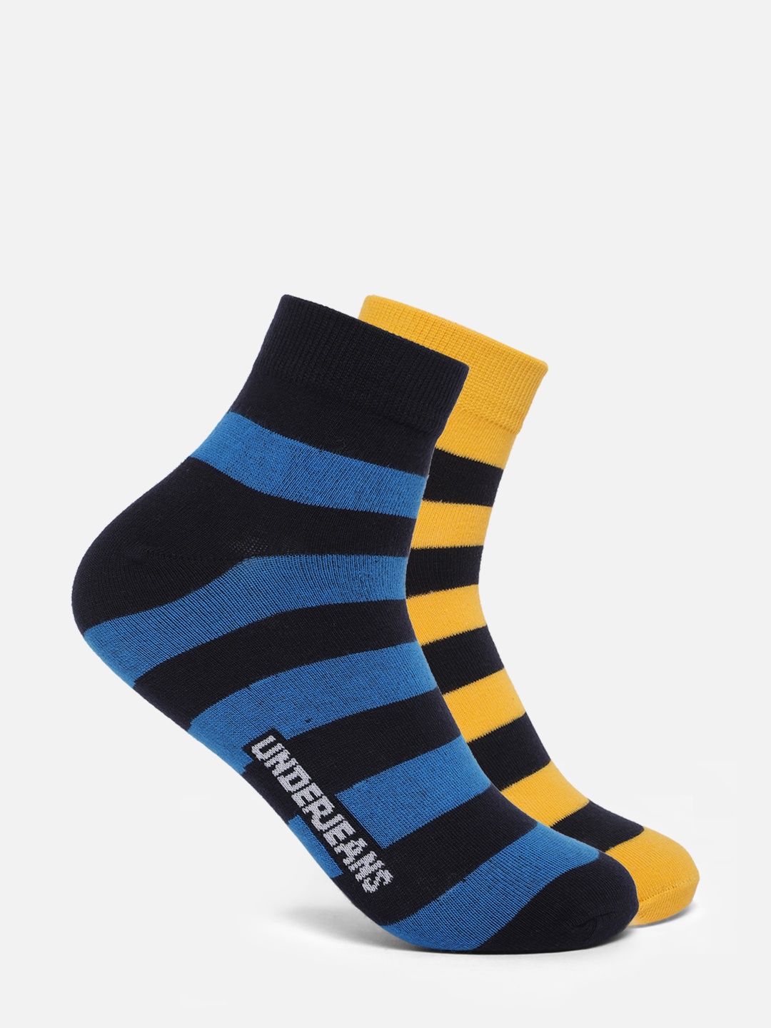 

Underjeans Men Pack of 2 Assorted Striped Ankle length Socks