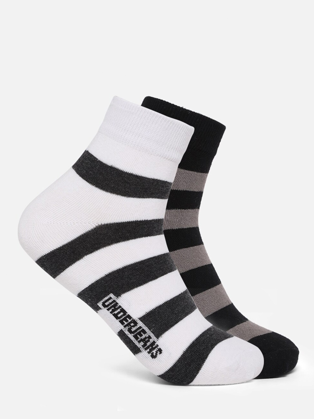 

Underjeans Men Pack of 2 Assorted Ankle Length Non terry Socks, Black