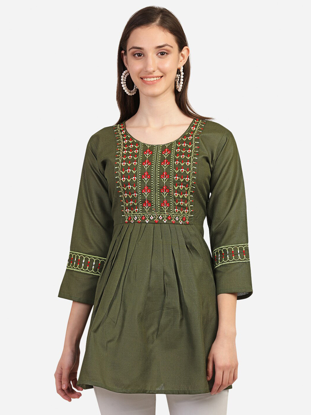 

DITISA FASHION Green Embroidered Thread Work Thread Work Anarkali Kurti