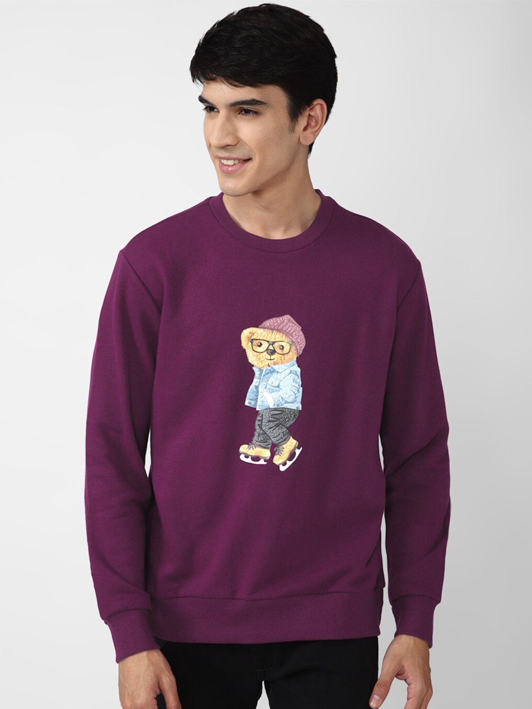 

FOREVER 21 Men Purple Printed Sweatshirt