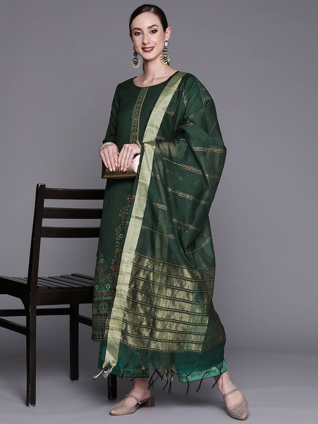 

Indo Era Women Green Ethnic Motifs Printed Kurta with Palazzos & With Dupatta
