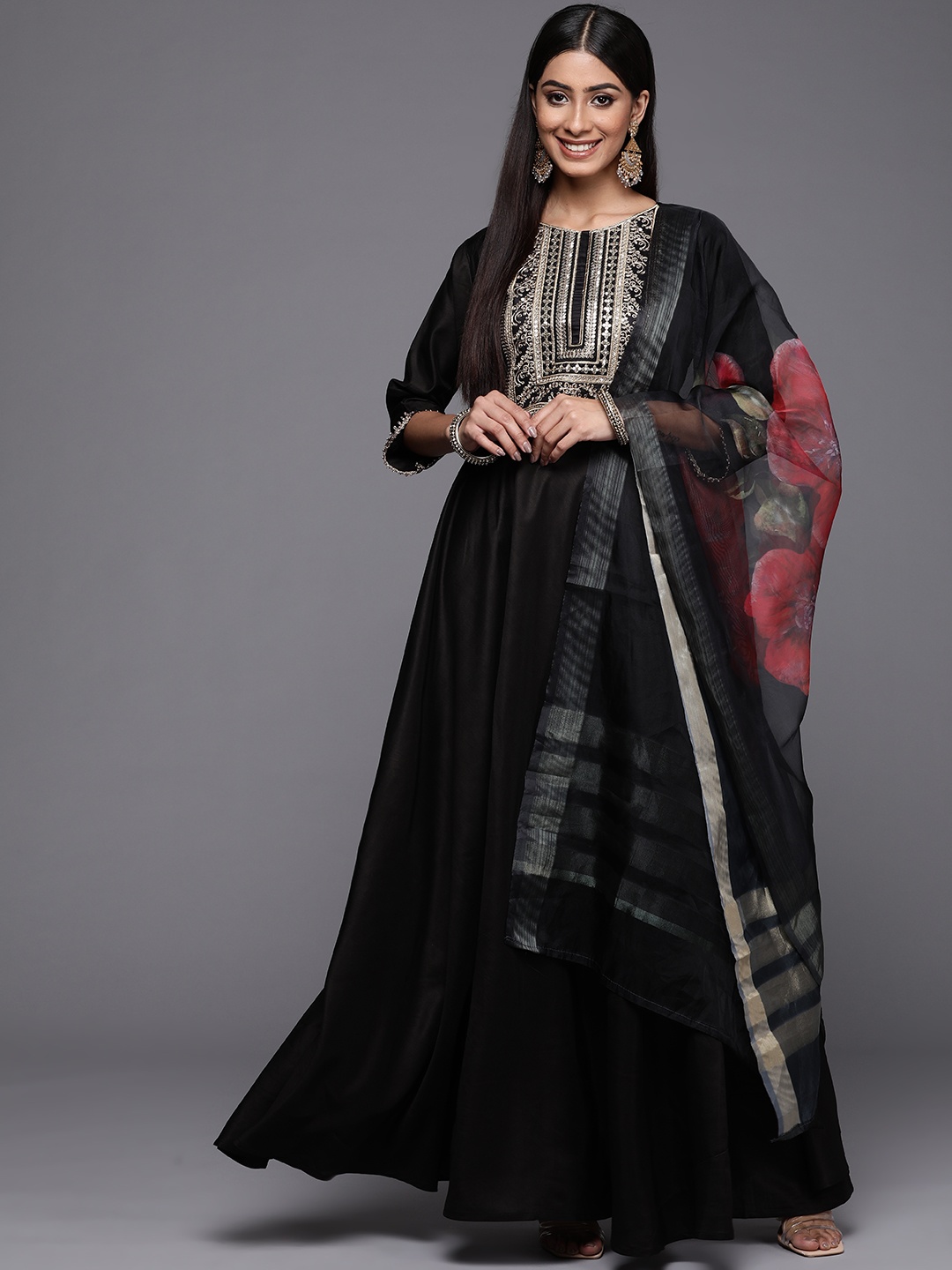 

Indo Era Women Black Yoke Design Liva Kurta