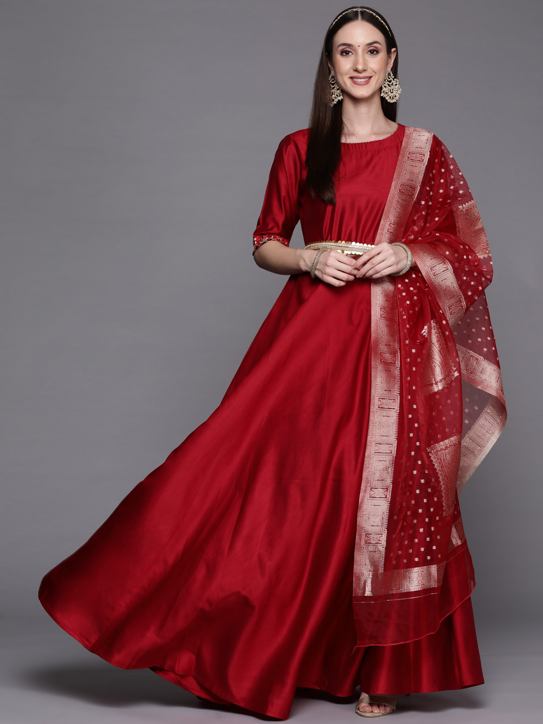 

Indo Era Women Red Liva Anarkali Kurta