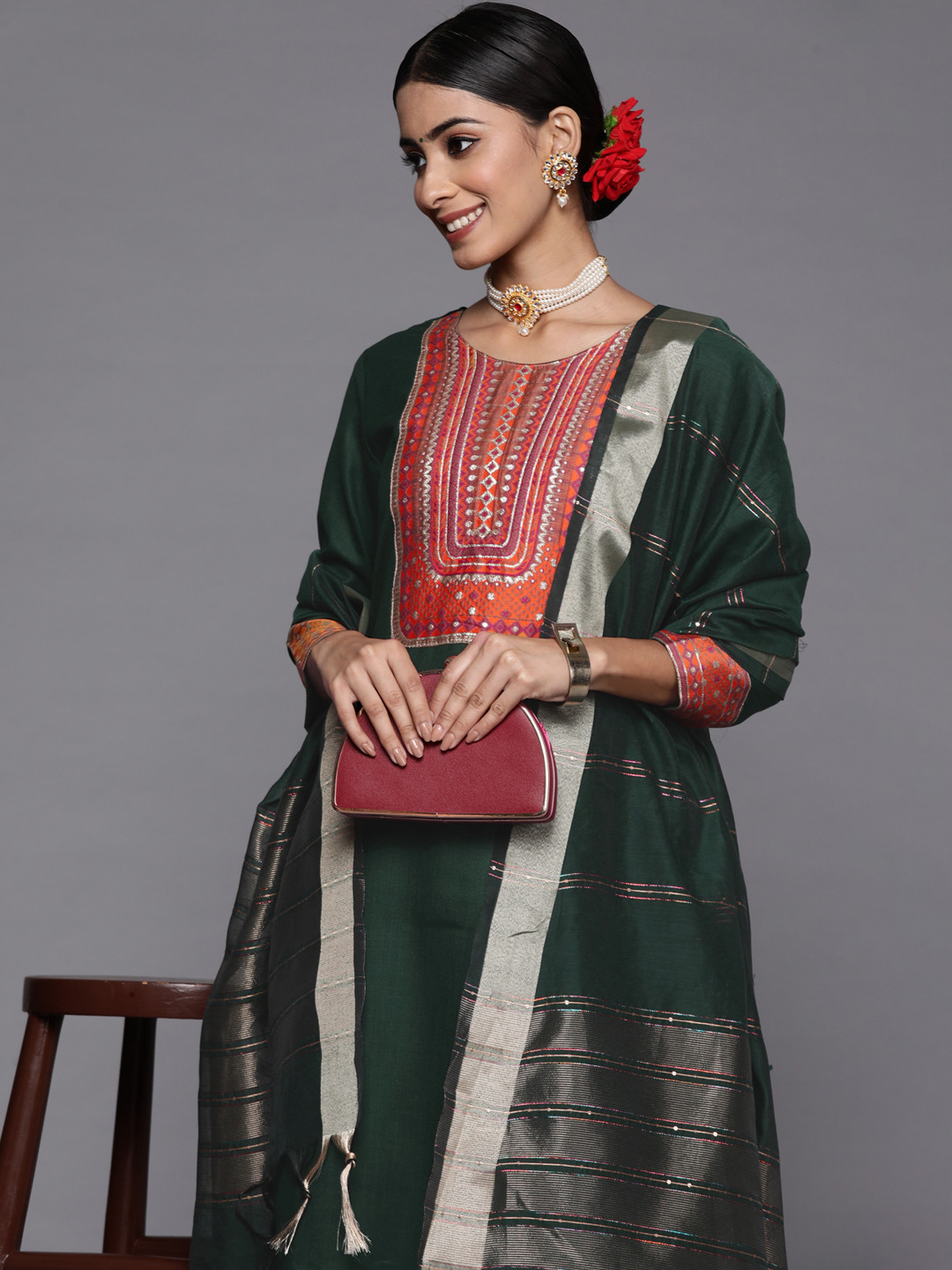 

Indo Era Women Green Ethnic Motifs Kurta with Palazzos & With Dupatta