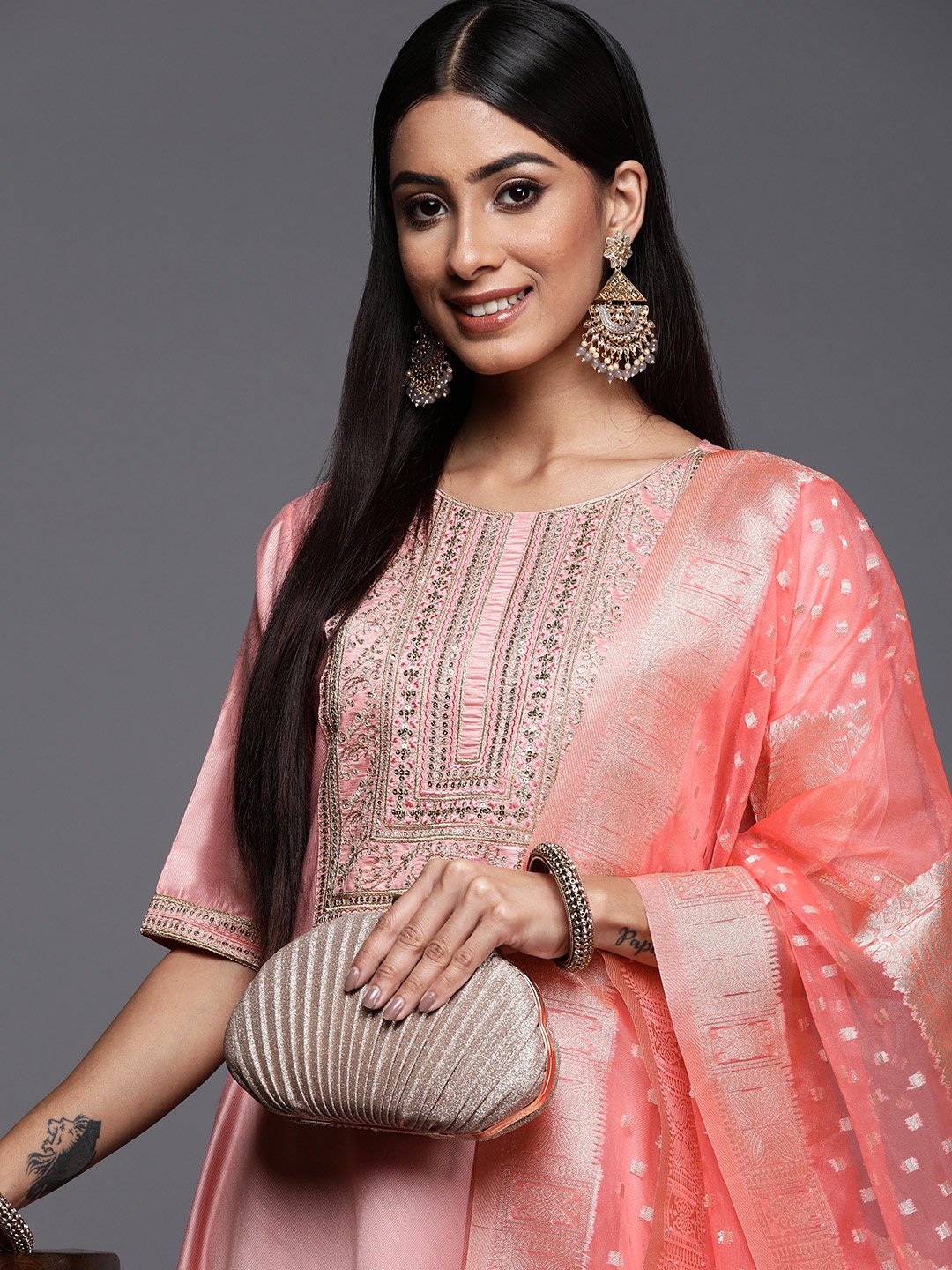 

Indo Era Women Pink Yoke Design Liva Kurta