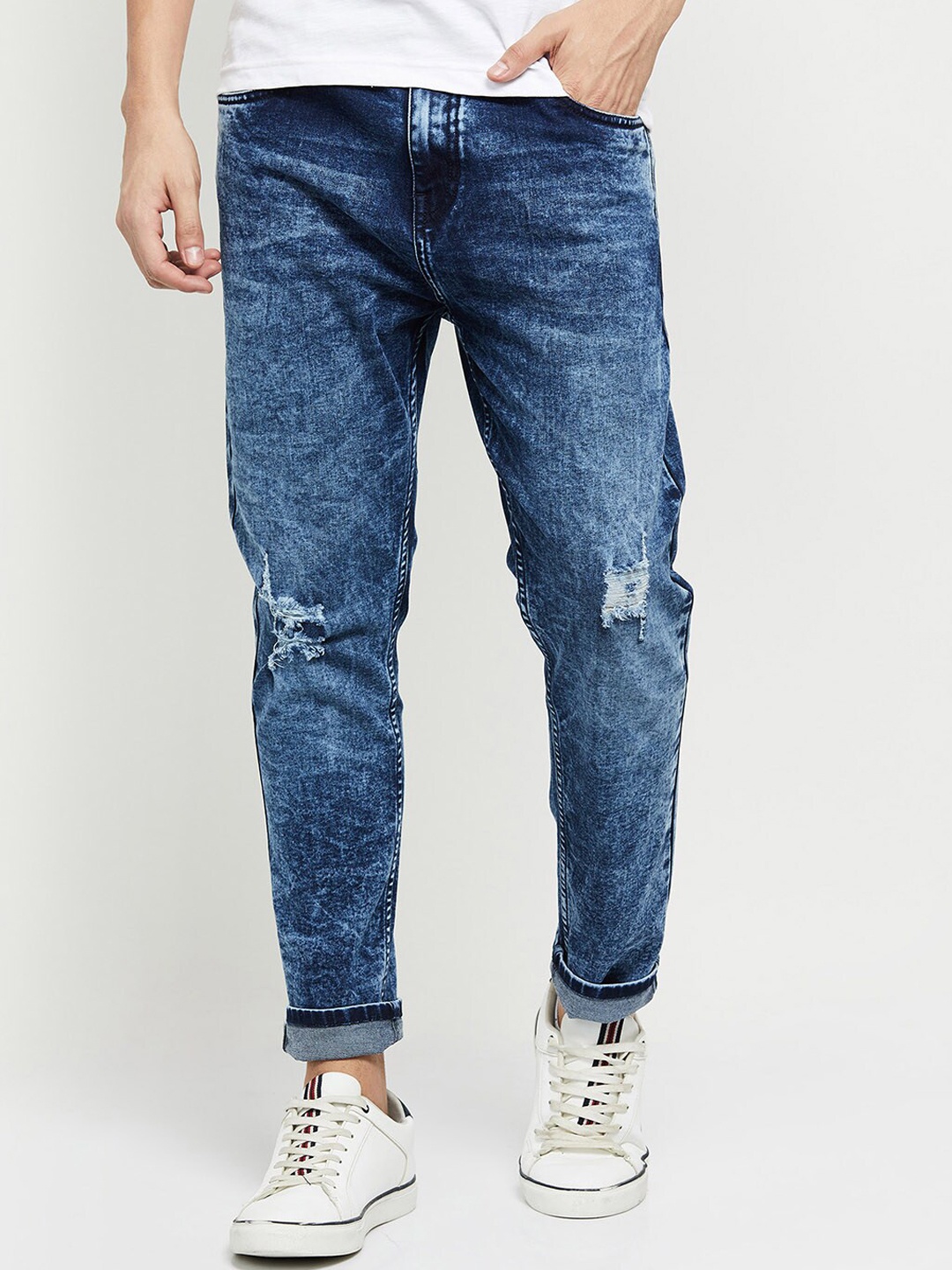 

max Men Blue Low Distress Heavy Fade Jeans
