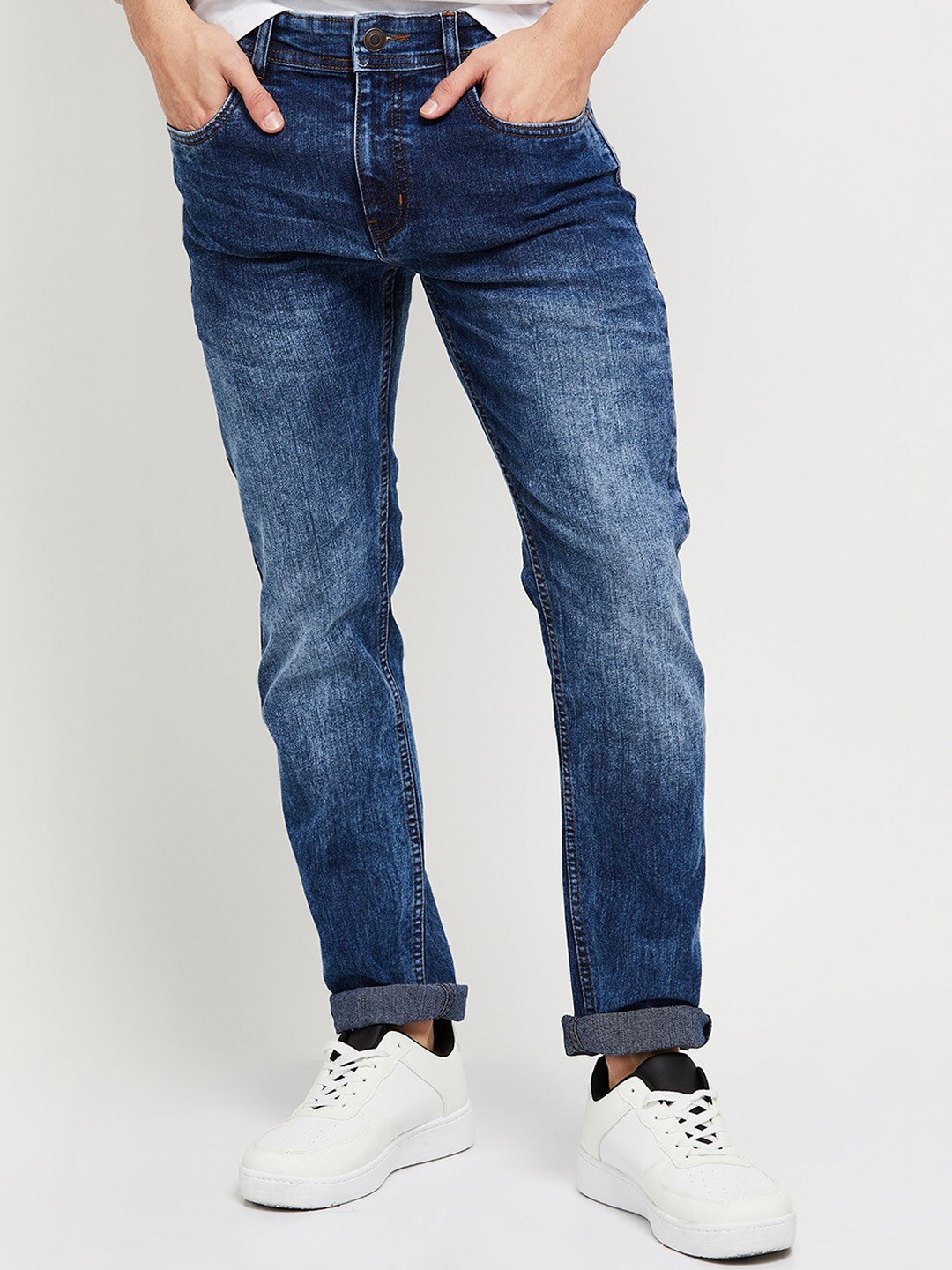 

max Men Blue Regular Fit Heavy Fade Stretchable Jeans