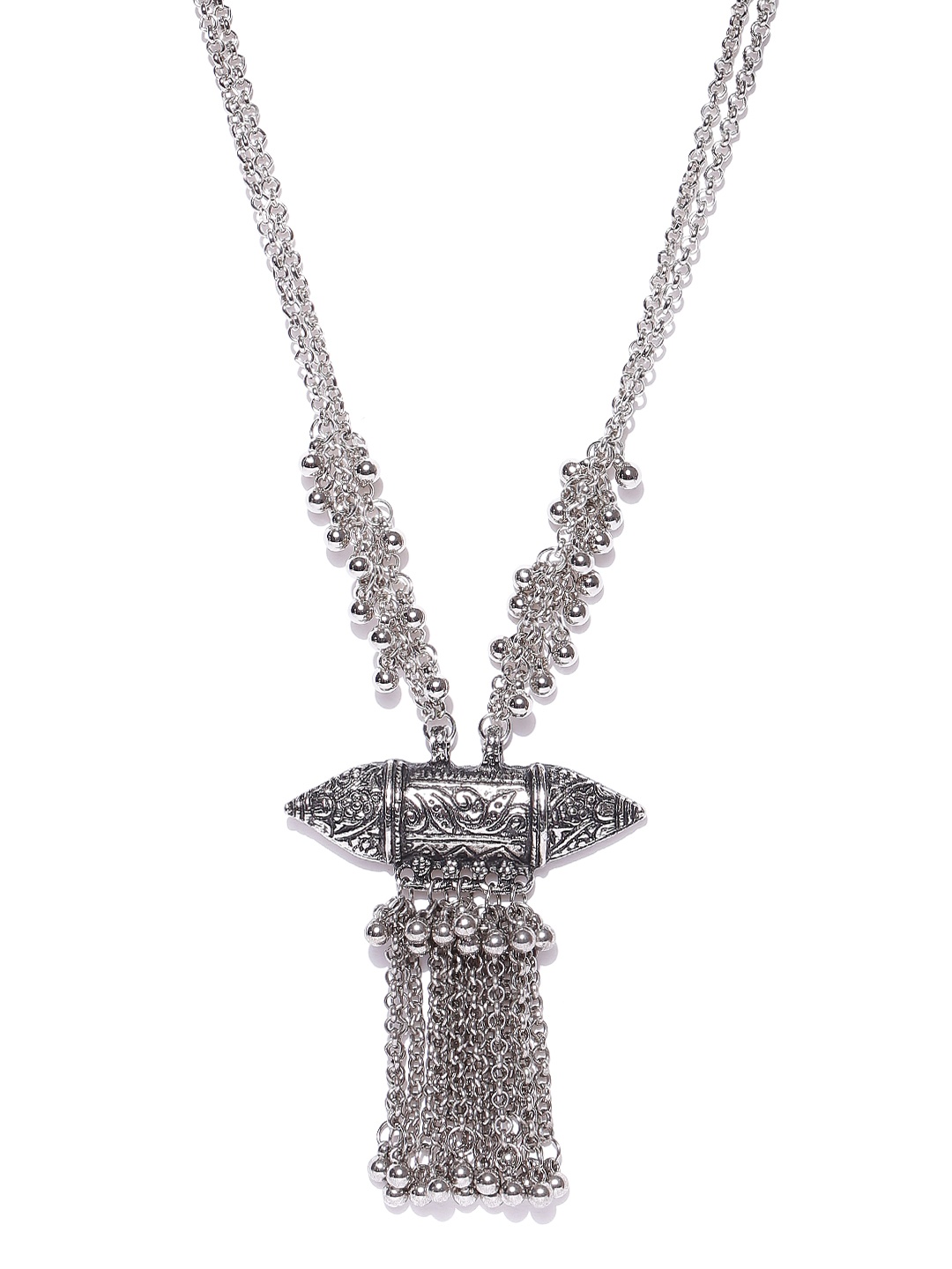 

Infuzze Oxidised Silver-Toned Dual-Stranded Tribal Necklace