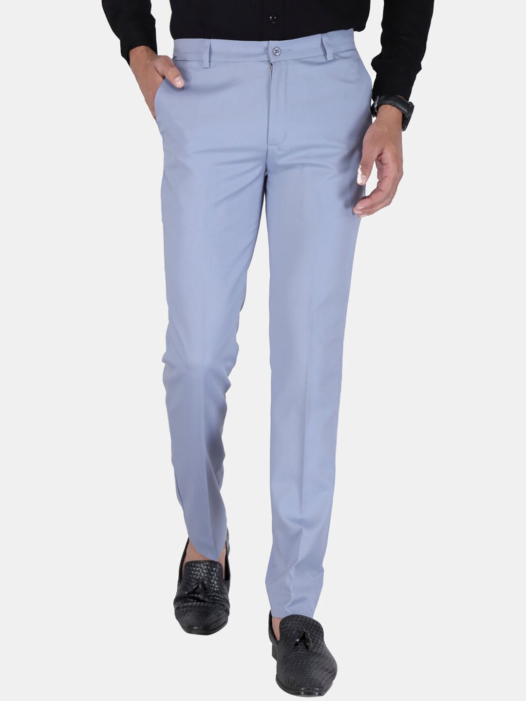 

UNCRAZY Men Blue Solid Mid Rise Slim Fit Formal Trouser
