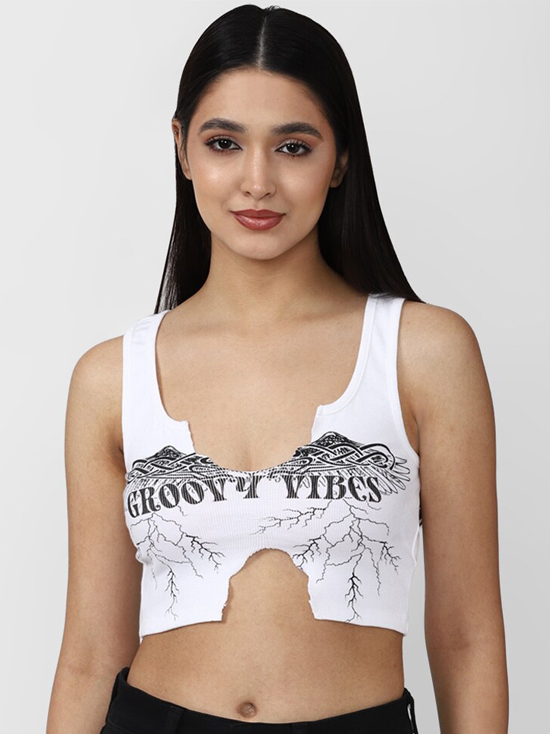 

FOREVER 21 Women White Print Bralette Crop Top