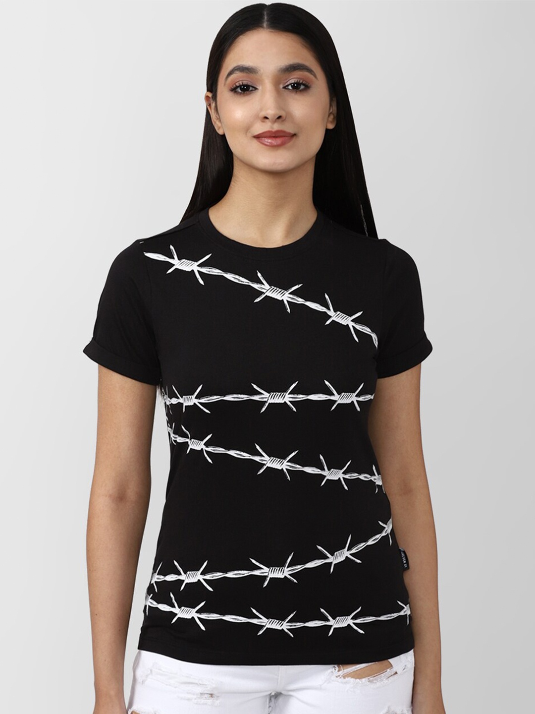 

FOREVER 21 Women Black Print Top
