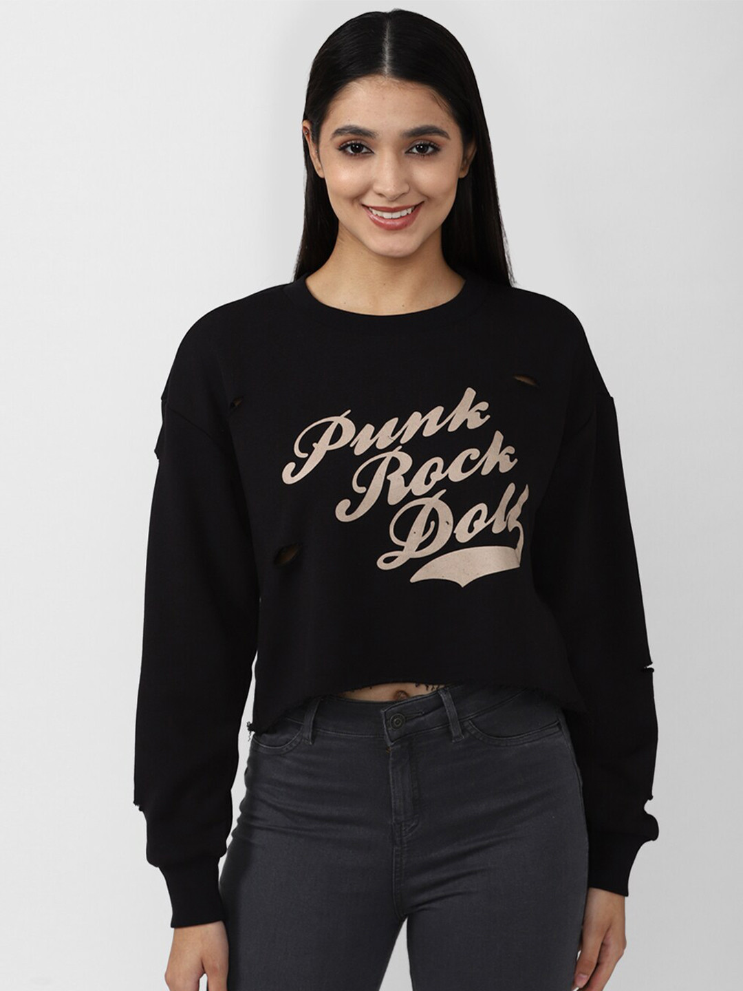 

FOREVER 21 Women Black Print Top